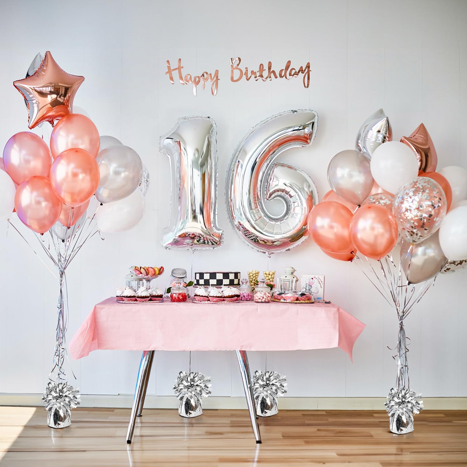 Frcctre 24 Pack Balloon Weights Metallic Silver Anchors Balloon Holder Foil Weights with 1 Roll