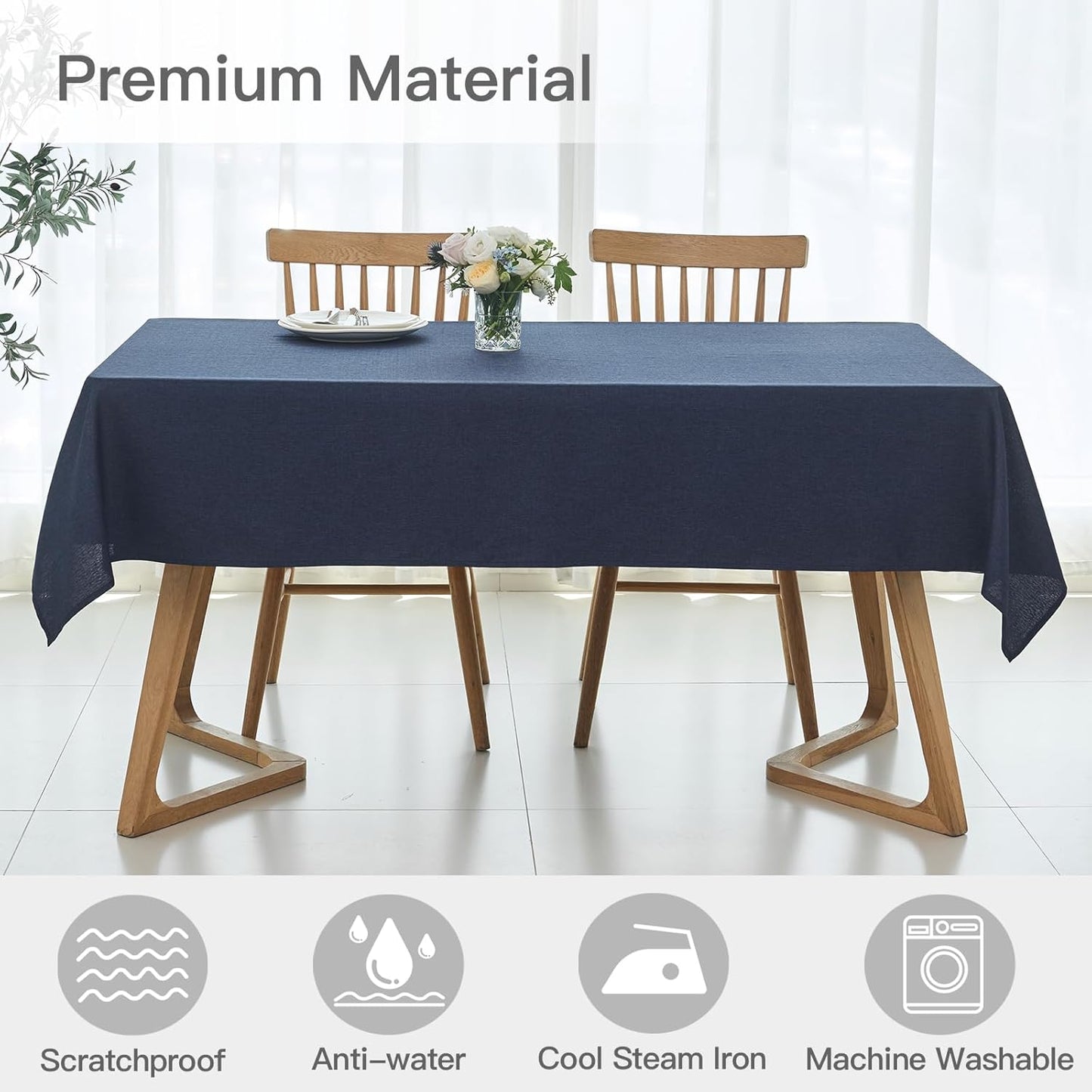 maxmill Rectangle Linen Texture Tablecloth Stain Proof Waterproof Wrinkle Free Washable Dining Table Cloth Wipeable Fabric Table Cover for Dining Room Farmhouse Tablecloths, 60 x 120 Inch, Navy Blue