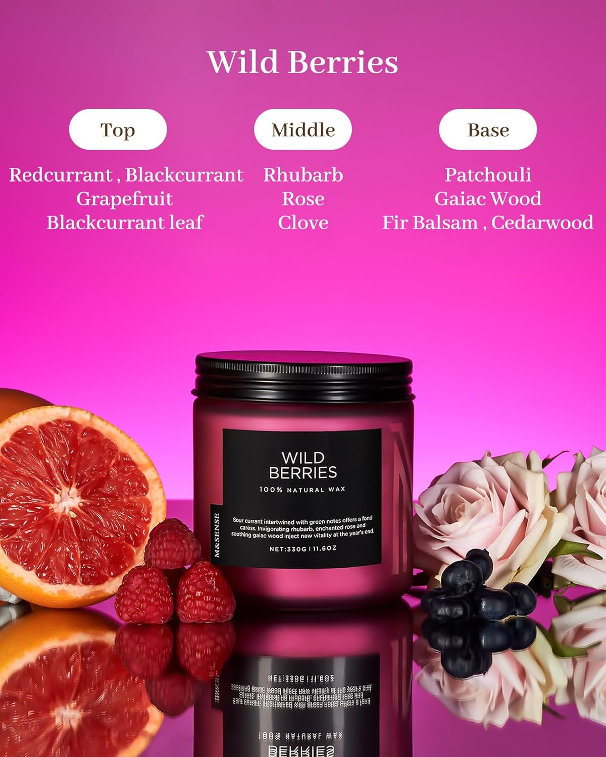 M&SENSE Wild Berries Large Soy Candles for Home Scented Organic Natural Soy Wax Candle 11.6oz 70 Hour Long Lasting, Christmas Holiday Scented Winter Gift for Bedroom Bathroom Home Decor
