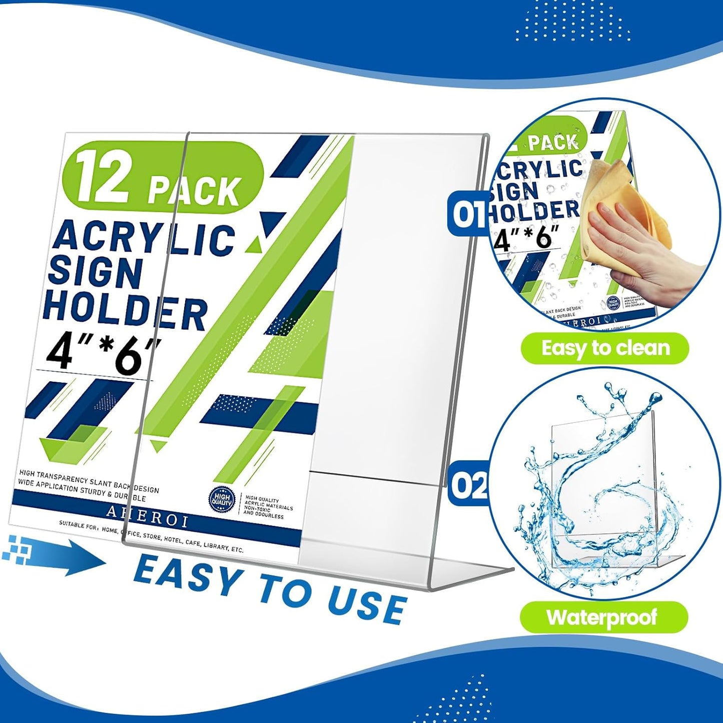 Aheroi 12Pcs Acrylic Sign Holder, 4x6 Clear Sign holders Paper Stand, L-shape Table Sign Holders Plastic Sign Holder Standing, Paper Display Stand for Menu Document Holder Office Desktop