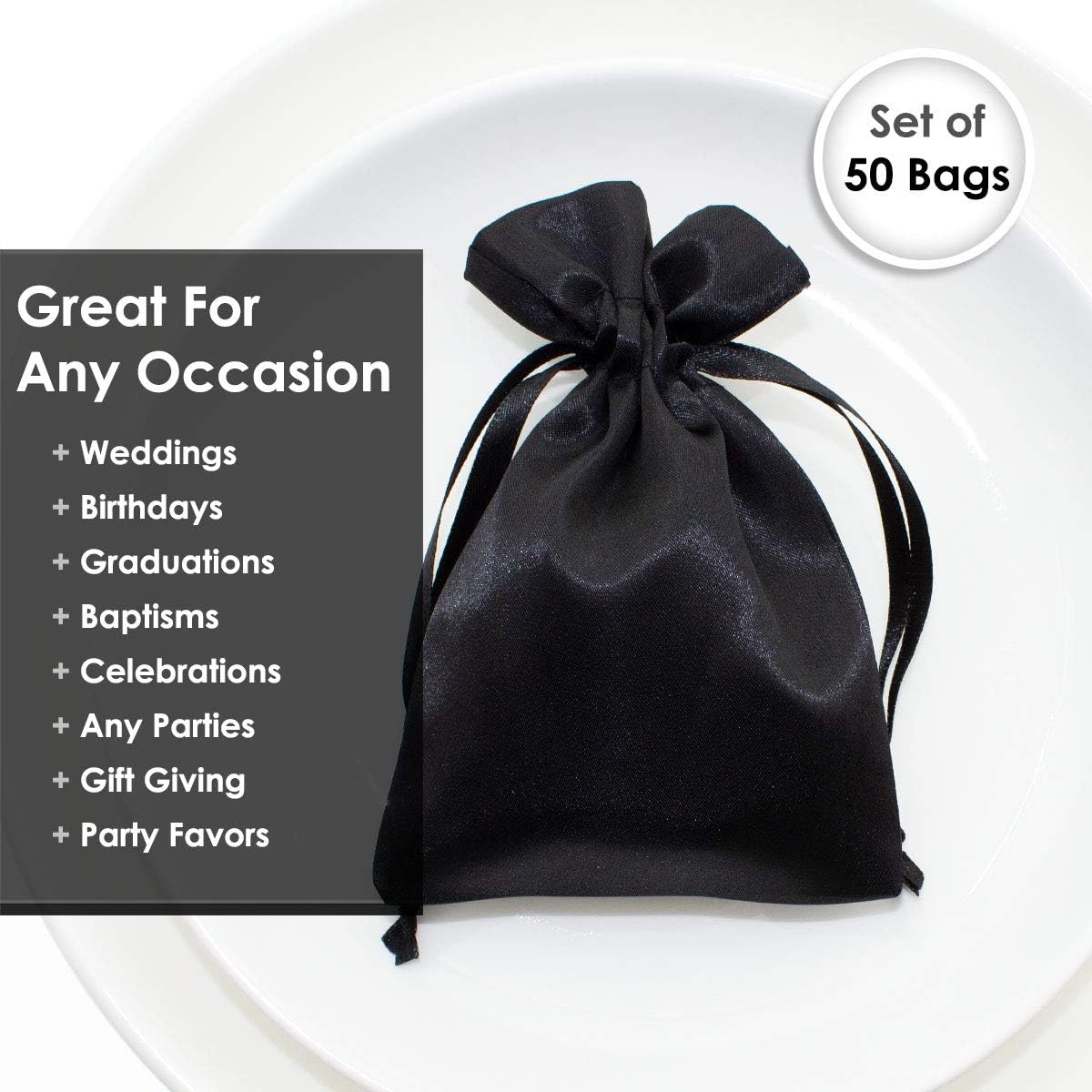 4" x 6" Black Satin Gift Bags, Jewelry Bags, Wedding Favor Drawstring, Baby Shower Christmas 50 per Pack