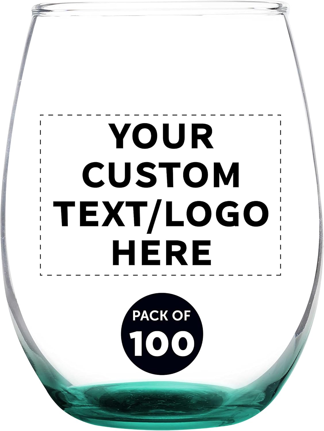 Custom Stemless Wine Glass 9 oz. Set of 100, Personalized Bulk Pack - Great for Wedding Favors, Bachelorette Party Decorations, Party Favors, Color Bottom - Green