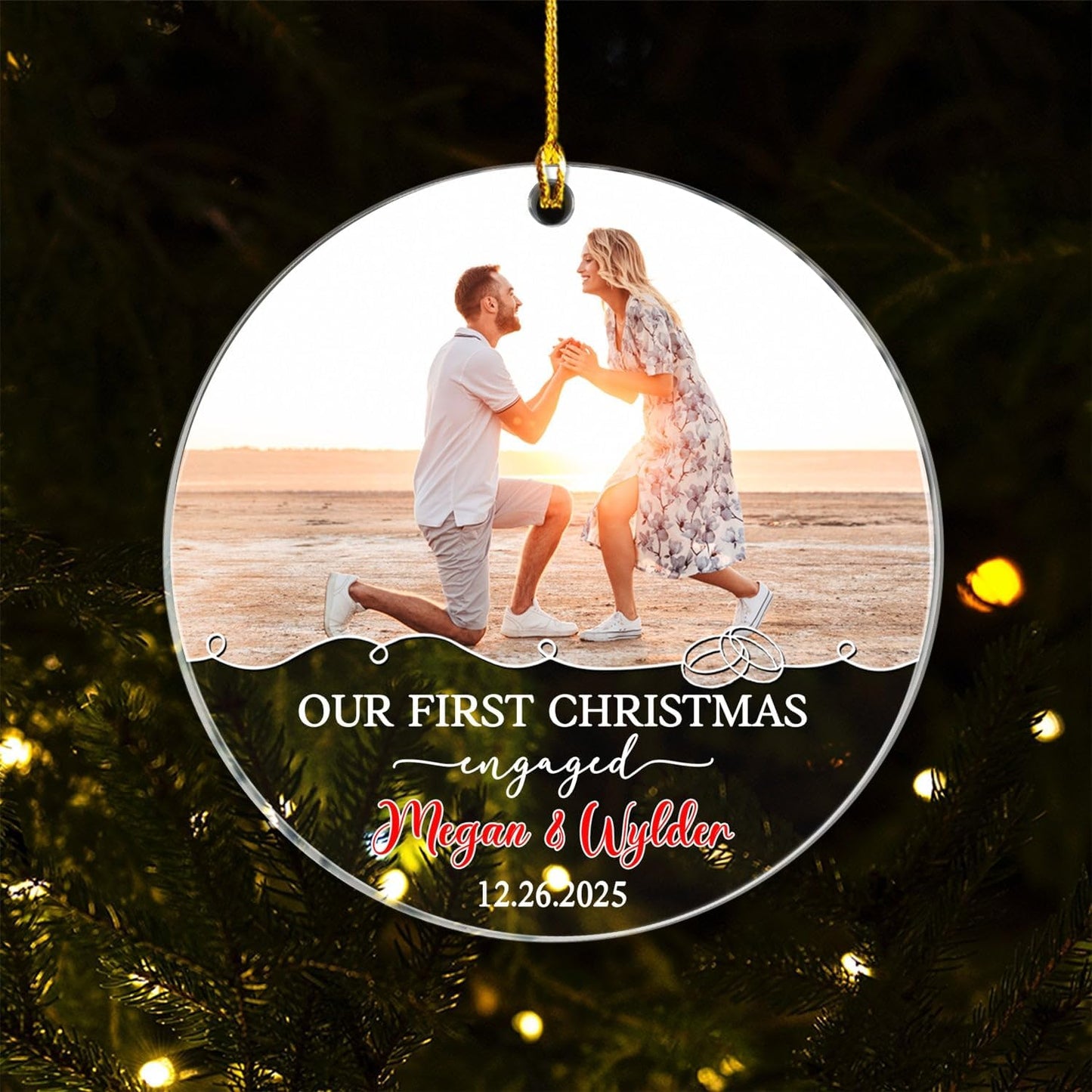 Our First Christmas Engaged Ornament, Customized Name Date & Photo Couple Just Engaged Ornament Gift for Bride to Be/Fiance/Fiancee, Personalized Add Photo Engagement Anniversary Xmas Ornaments