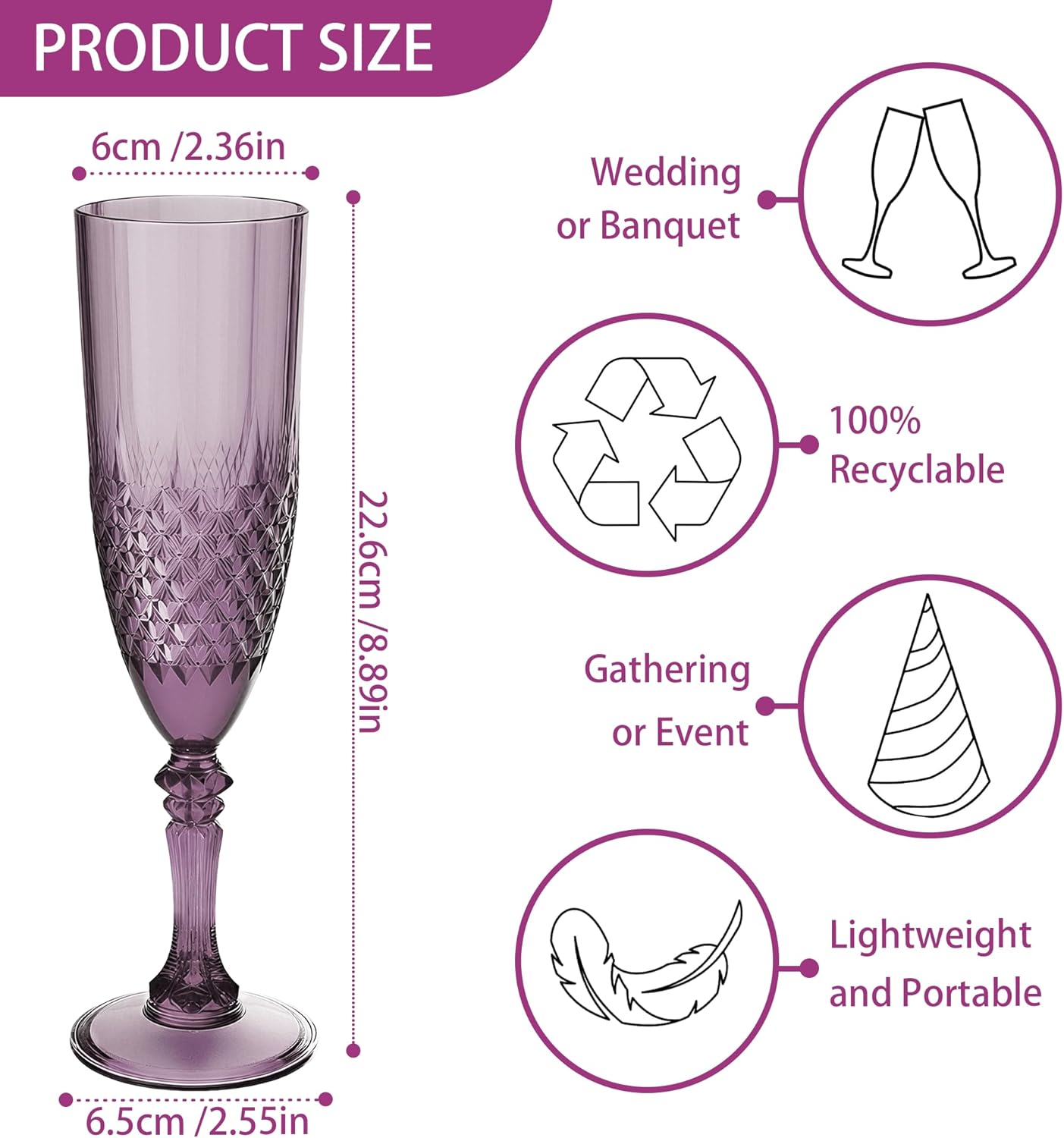 Plastic Champagne Flutes, 48PCS Dark Purple Wine Glasses Goblets Cups Reusable Flute, for Halloween Weddings Bachelor Parties Toasting and Events(48, Dark Purple)