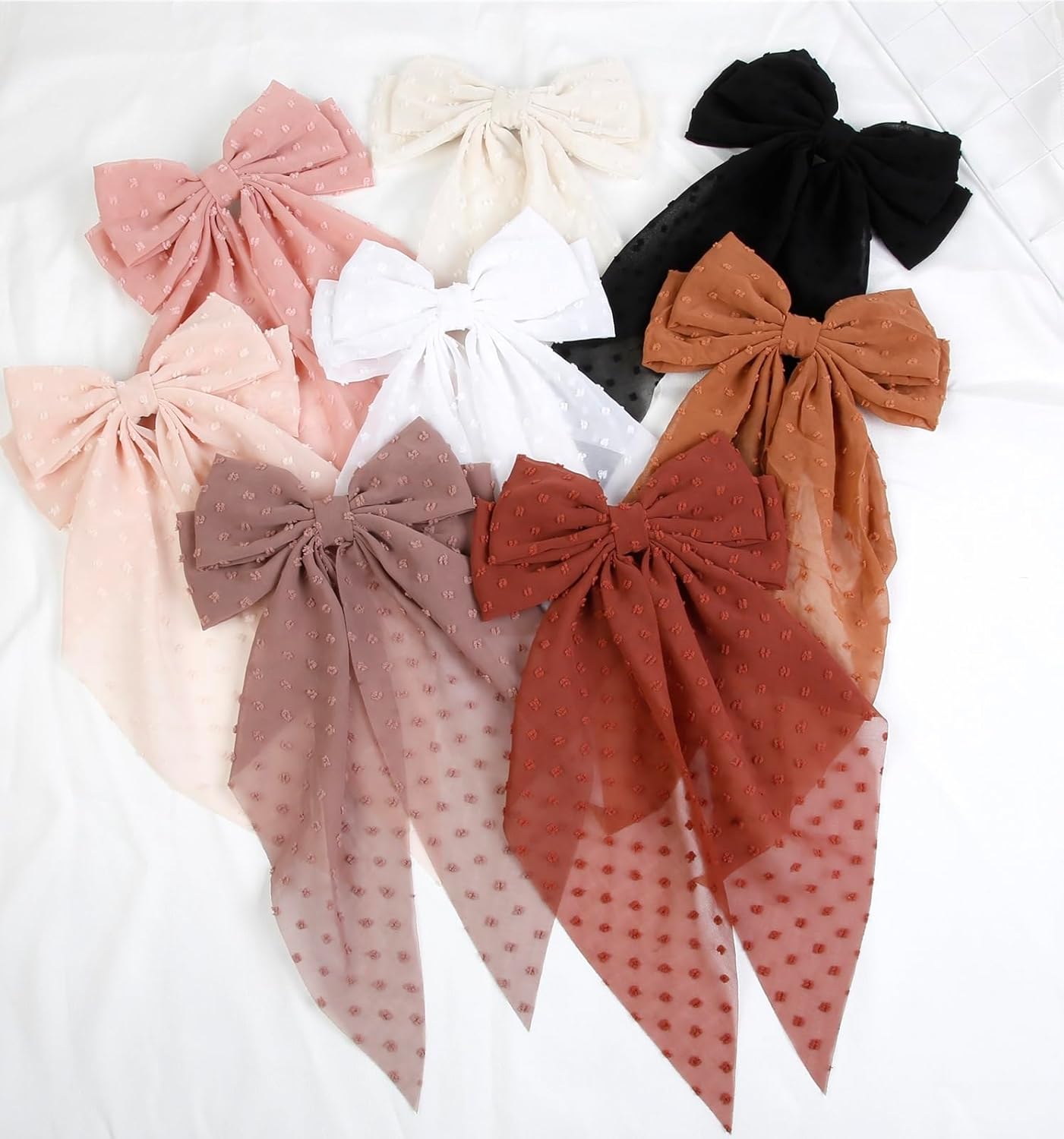 Tobeffect Hair Bow for Women Clips Bulk, Big Ribbon Bows with Long Tail, Oversized Bow Hair Accessories 8PCS