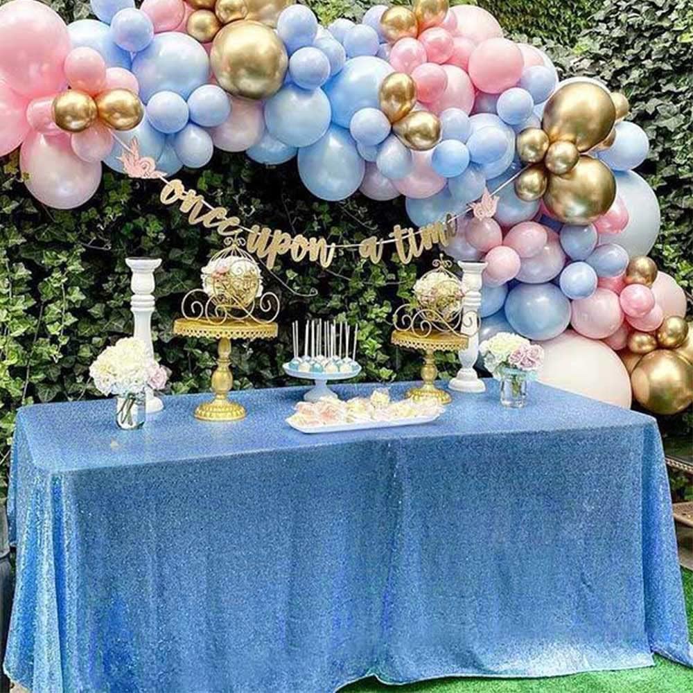 QueenDream Sequin Tablecloth 60"x102" Sparkly Party Table Cloths Sequin Table Cloth Overlay for Wedding Birthday Baby Shower Decoration Baby Blue