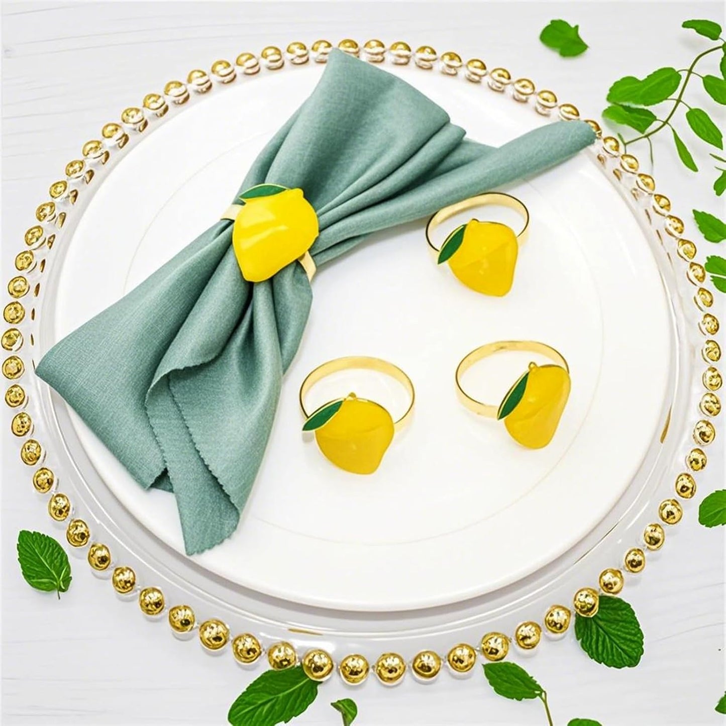 Napkin Rings Set of 6 Yellow Lemon Napkin Rings for Napkins,Gold Napkin Holders for Cloth Napkins,Rustic Napkin Ring Farmhouse Dining Table Decor,Fall Napkin Ring Holders for Garden Parties