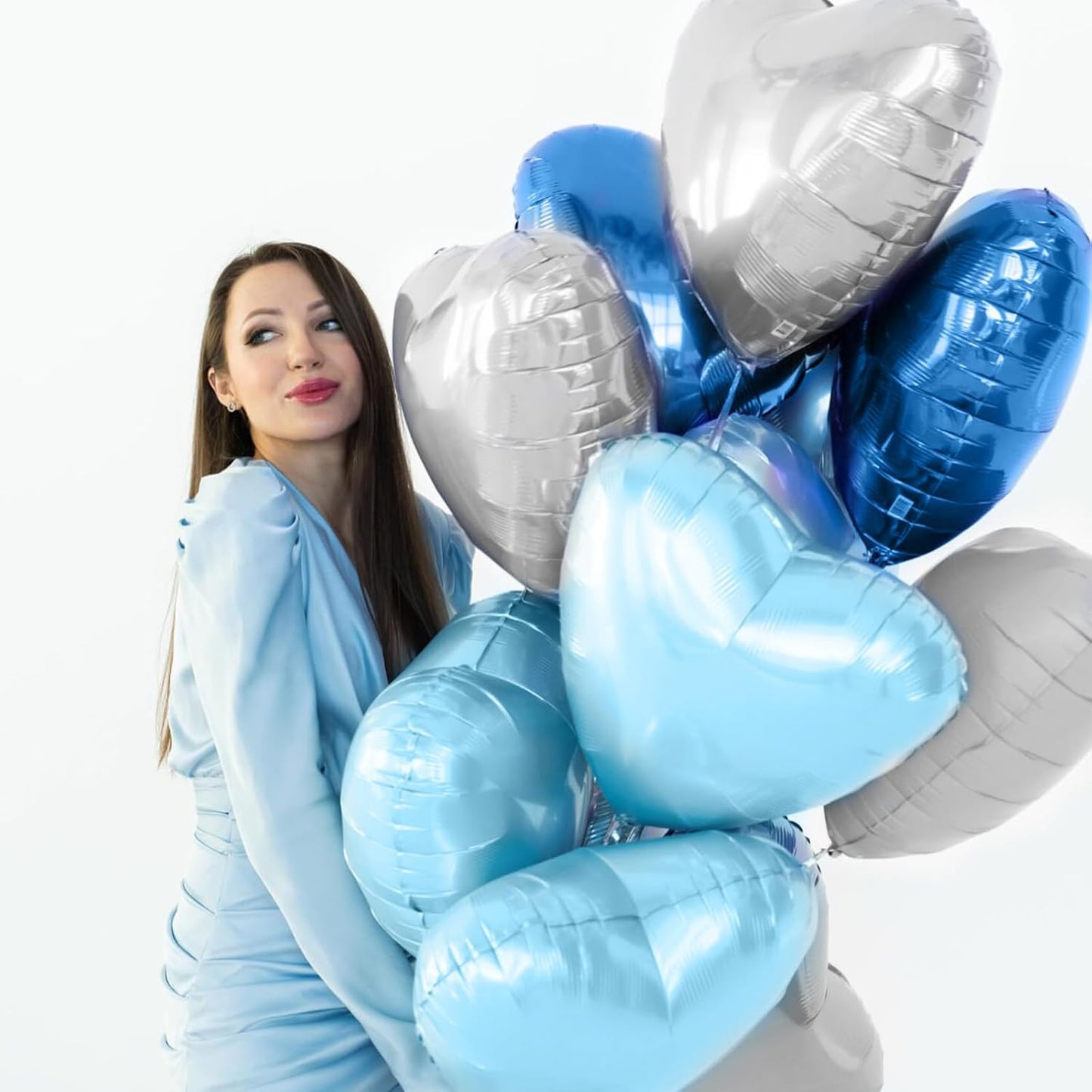 Blue Silver Heart Balloons,12Pcs Light Blue Heart Shaped Foil Balloons,18Inch Silver Helium Balloon for Baby Shower Birthday Anniversary Wedding Party Decorations