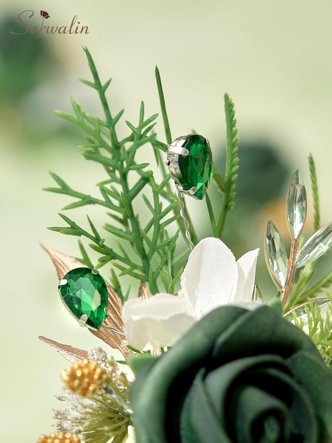 Serwalin 10Pcs Boutonniere for Men, Green Groom and Best Man Boutonniere, Artificial Flowers for Wedding Decor Prom Homecoming Ceremony Anniversary Formal Dinner Party