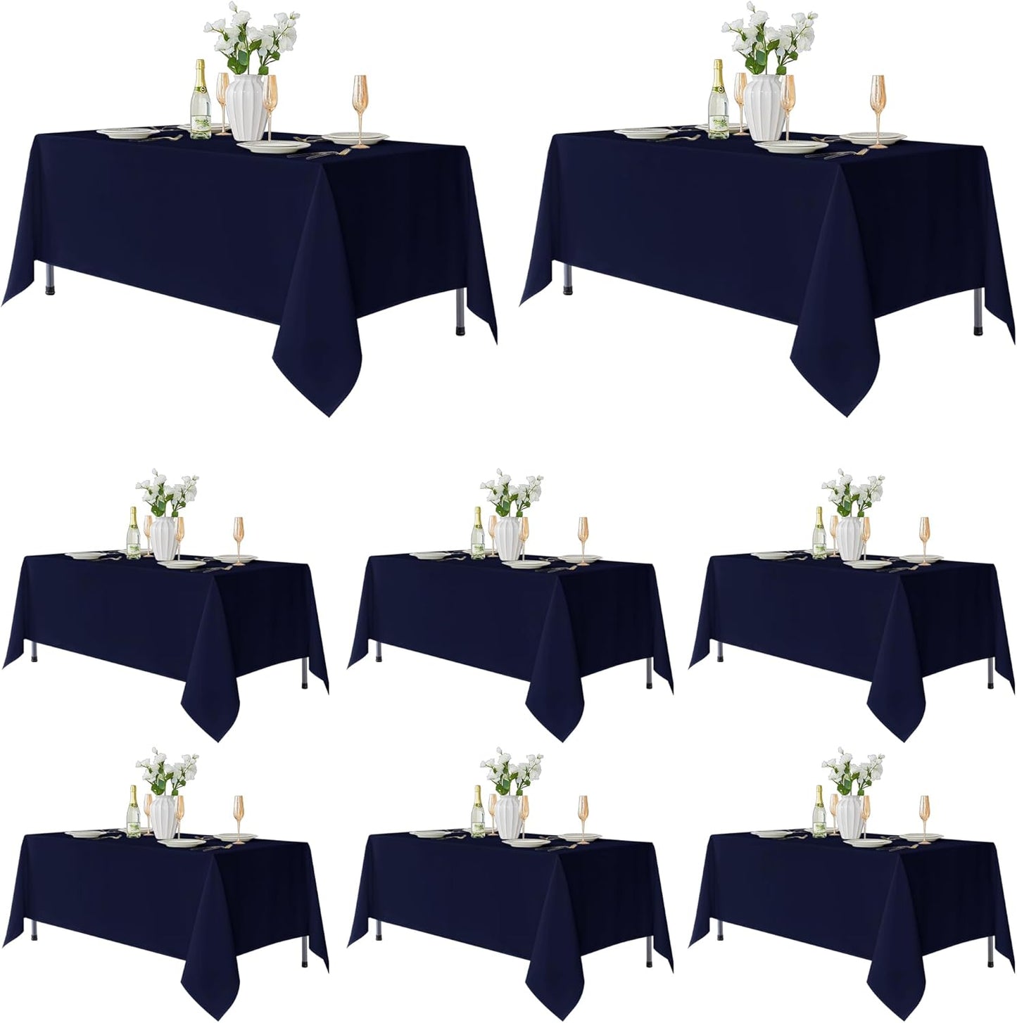 Fitable 8 Pack Rectangle Tablecloths: Stain Resistant Wrinkle Free Fabric Table Clothes, Washable Reusable Polyester Table Covers for Wedding Party Birthday Banquet Reception(Navy, 60x102 Inch)