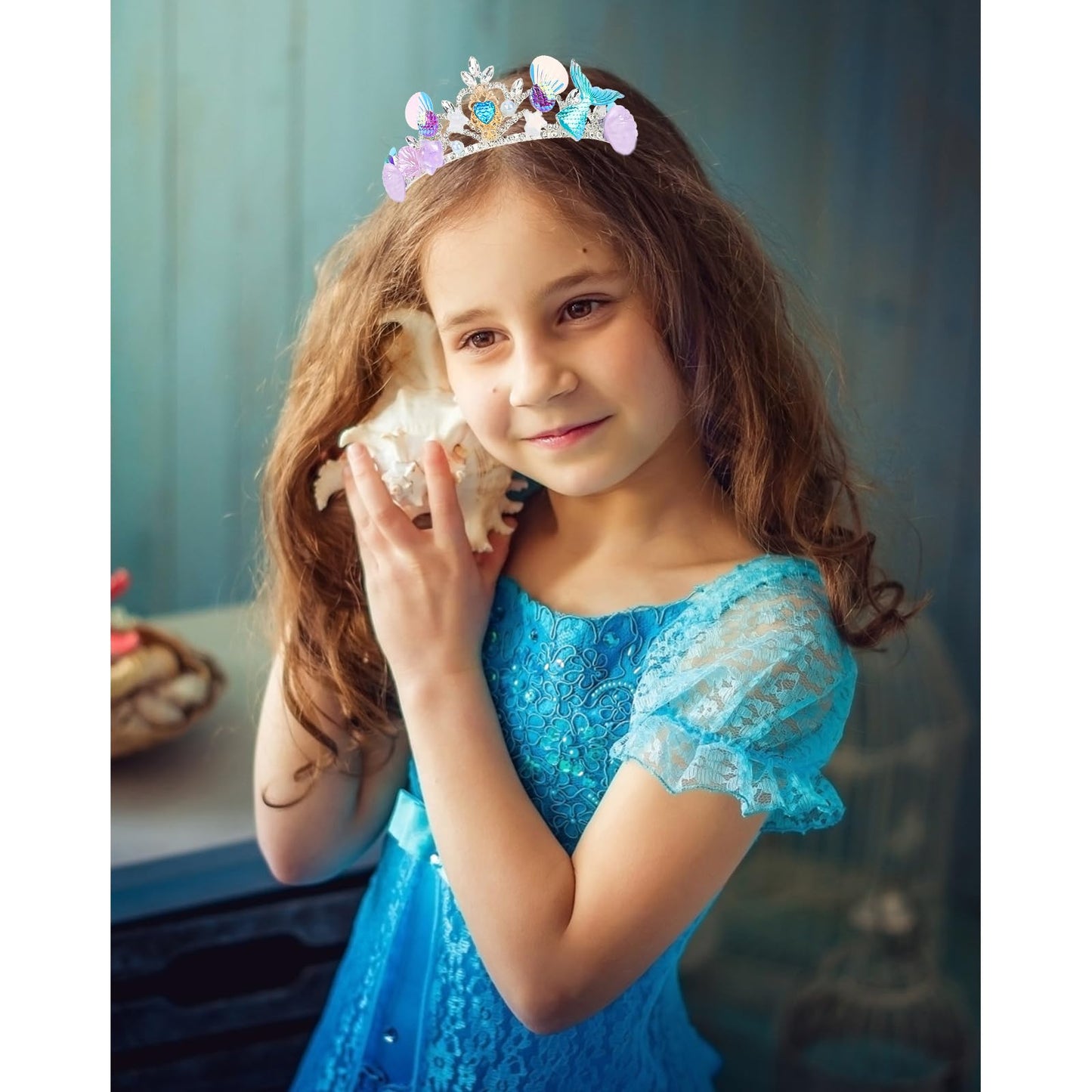 CIEHER Mermaid Crown Headband Seashell Crown for Little Mermaid Birthday Party Decorations, Mermaid