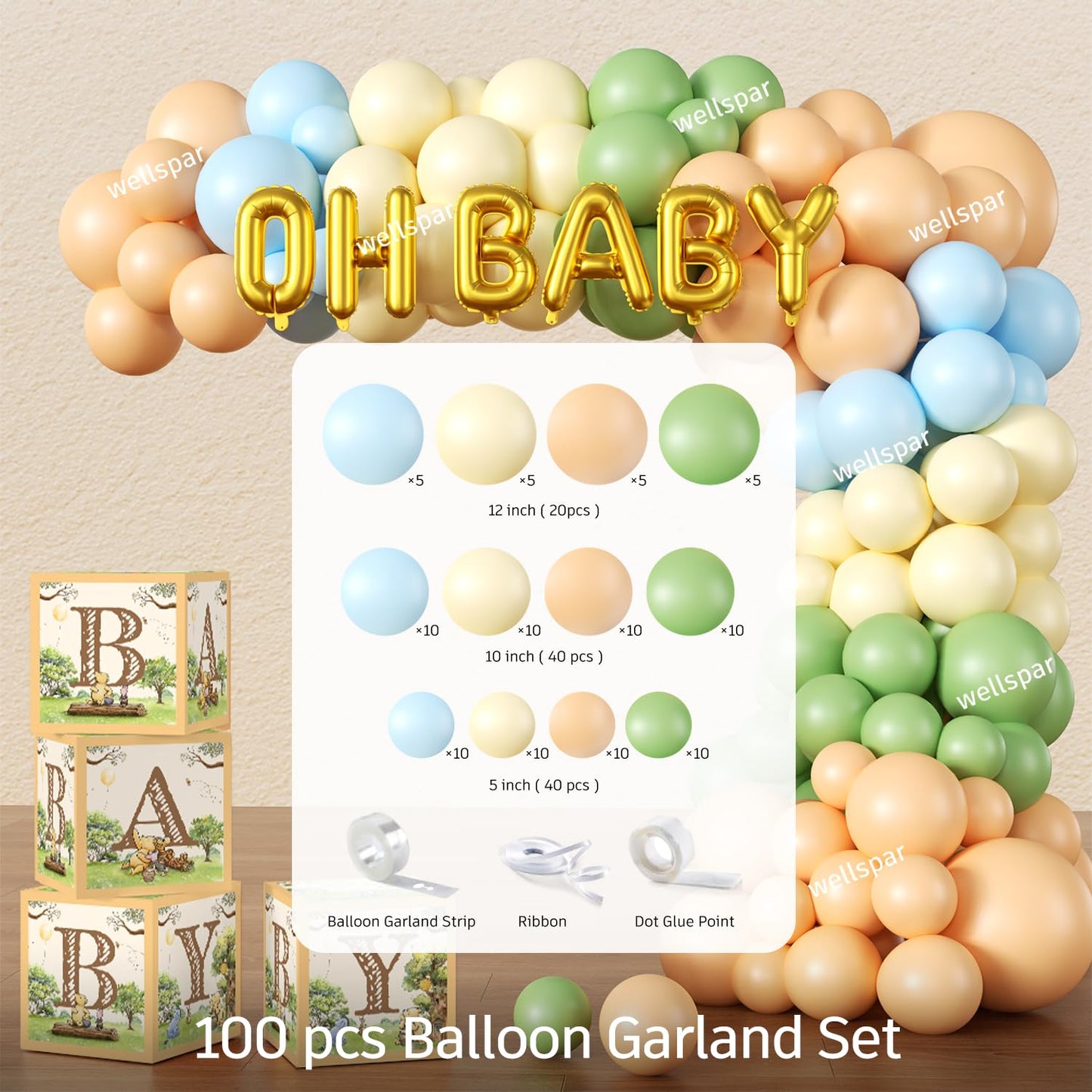 Wellspar 336PCS Bear Baby Shower Decorations Neutral Party Set 25 Guests