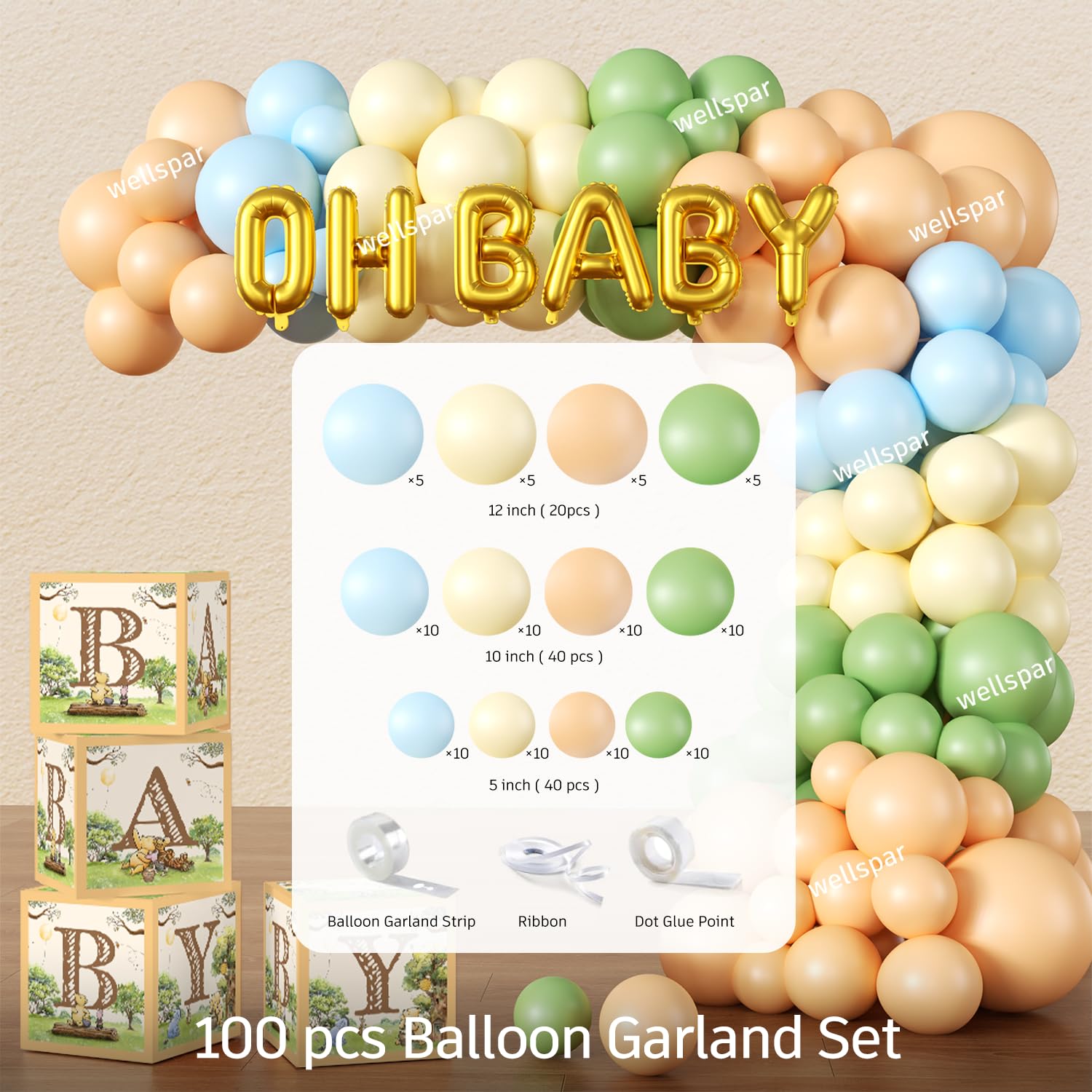 Wellspar 336PCS Bear Baby Shower Decorations Neutral Party Set 25 Guests
