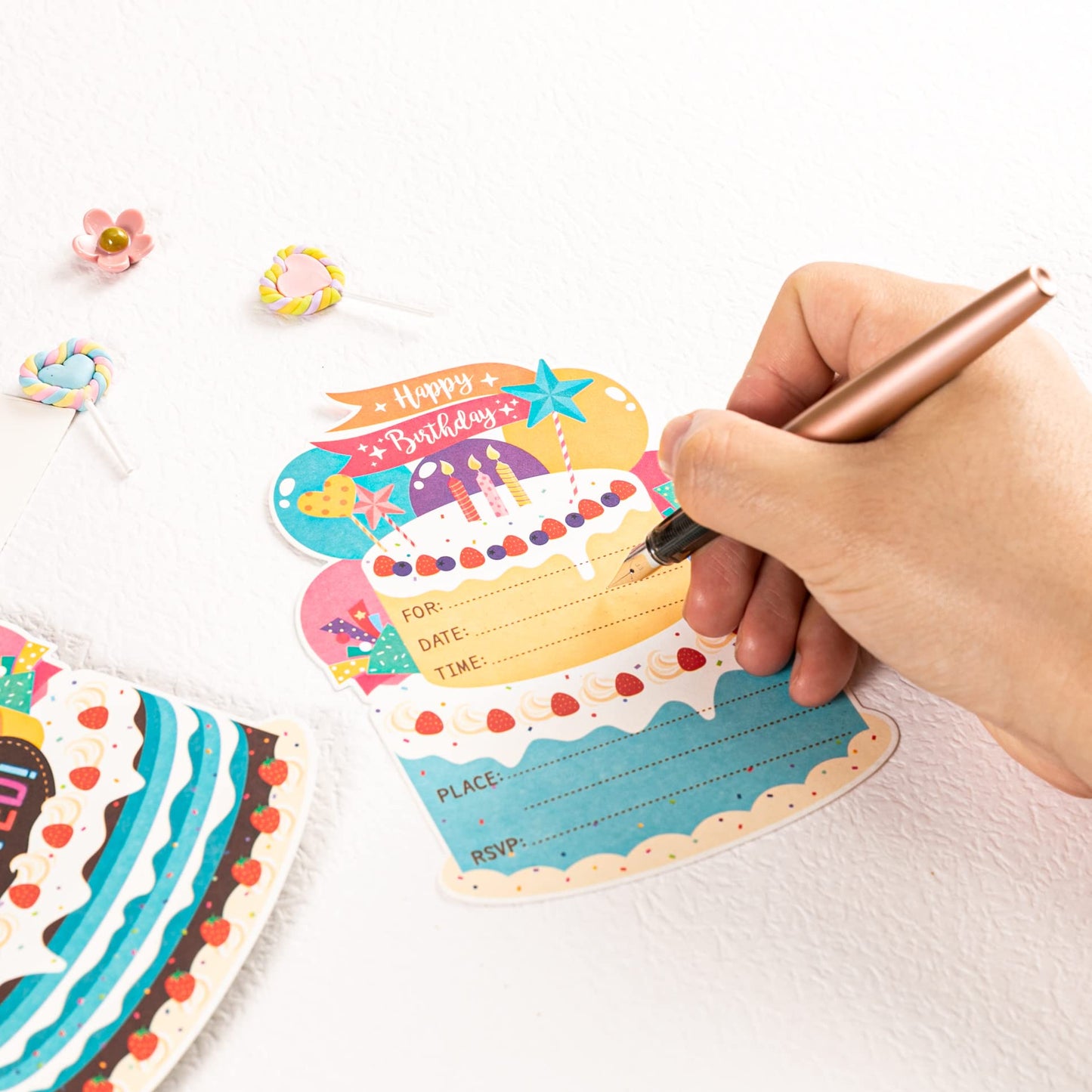 WISHGIFT 25Pcs/Set Birthday Party Cake Invitations with Envelopes, Kids Birthday Party Invitations
