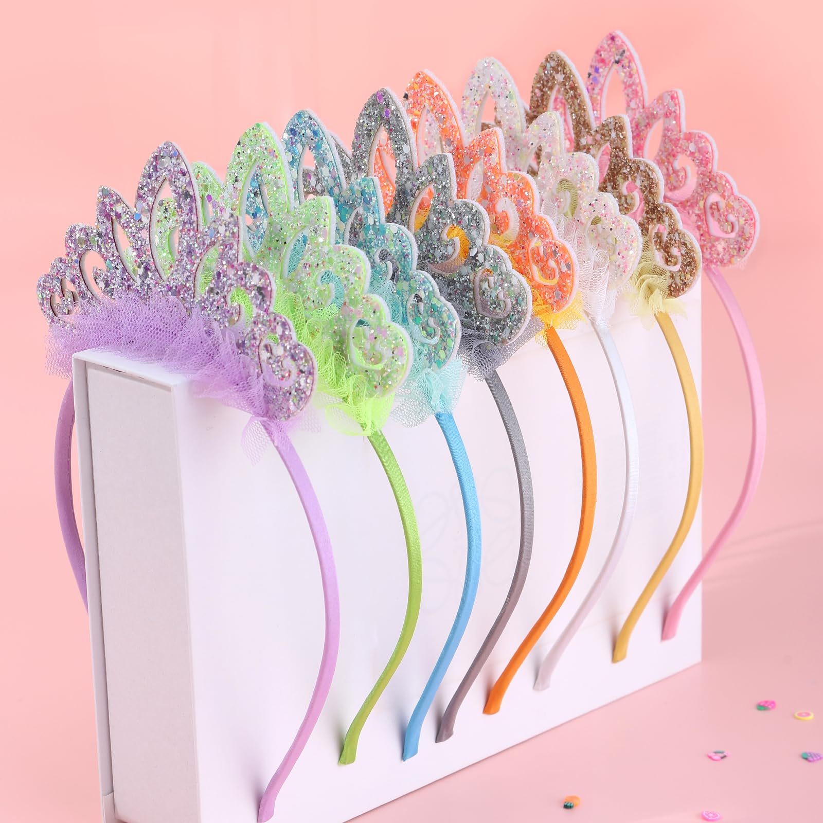 Zifengcer Birthday crown，8 Pack Princess Crown Headband, Glitter Sequin Crown Headband, Shiny