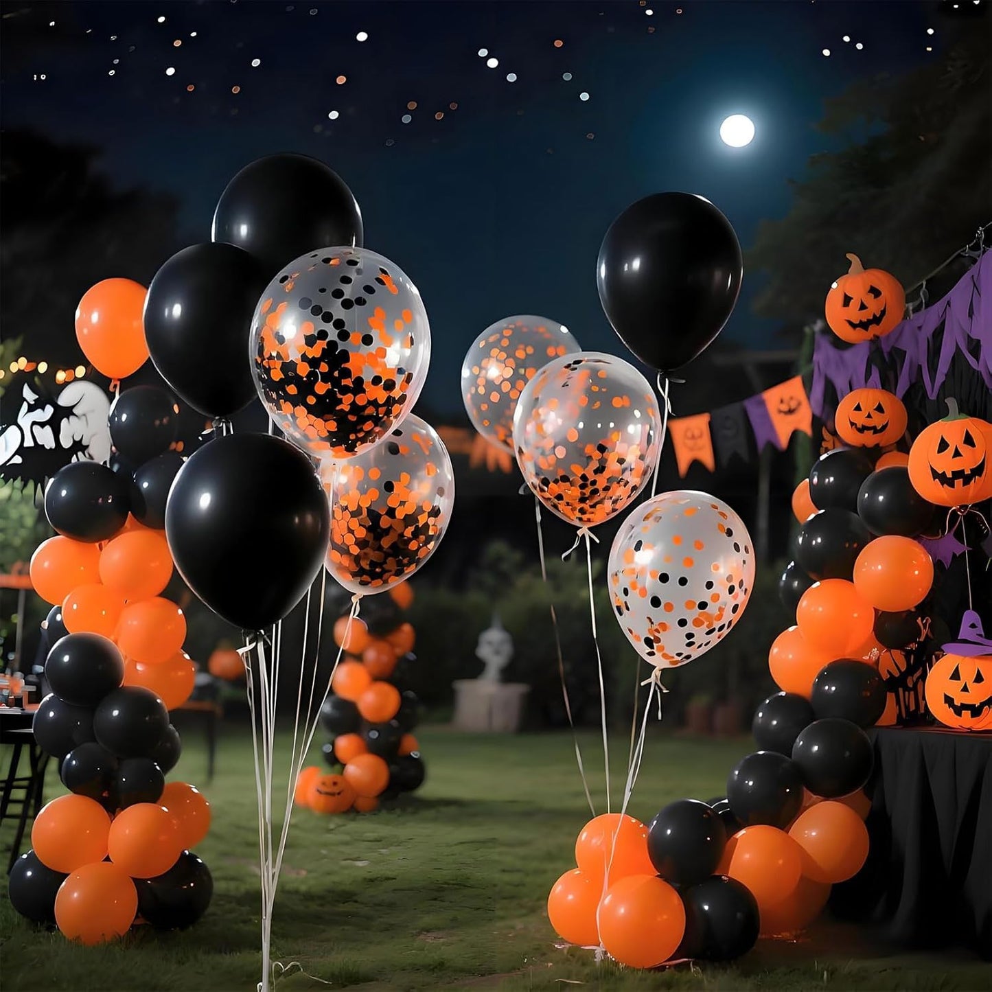 Patimate Black Orange Halloween Balloons Set, 50 pcs 12 inch Orange Black Confetti Latex Balloons Kit for Halloween Baby Shower Spooky Birthday Graduation Motorcycle Party Decorations
