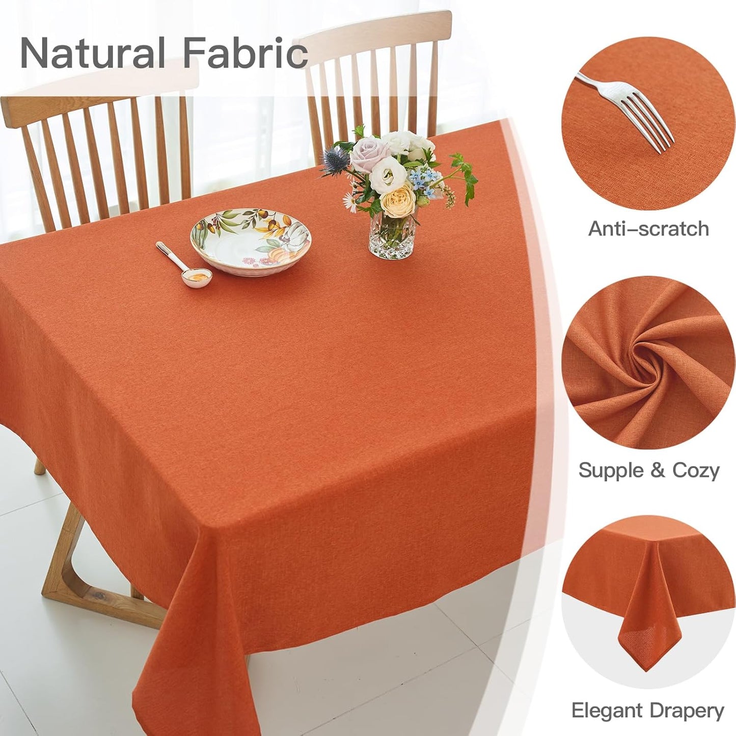 maxmill Fall Tablecloth Linen Texture Stain Resistant Waterproof Wrinkle Free Spillproof Washable Fabric Tablecloths, Dining, Harvest Thanksgiving Dinner Table Cloth, Rectangle 60 x 140 Inch, Rust
