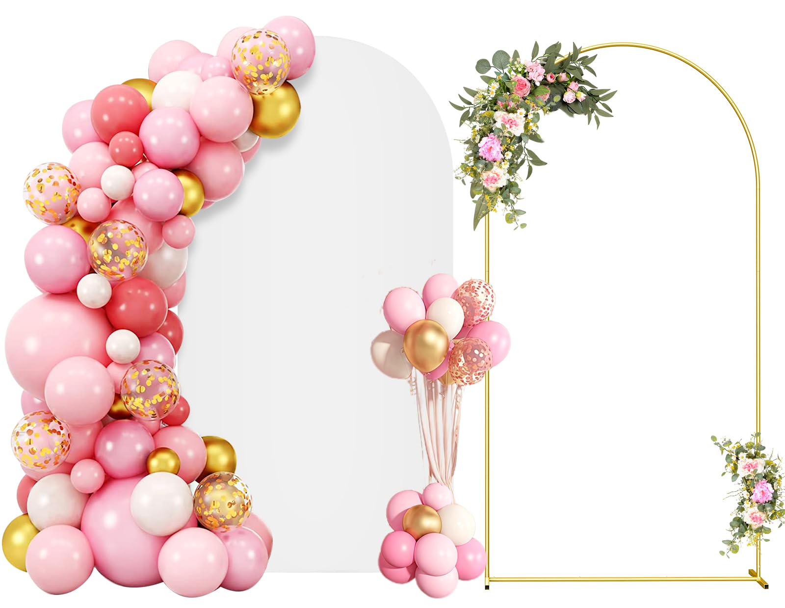 7.2FT Metal Arch Backdrop Stand and Cover Set, Gold Wedding Backdrop Arch Stand with Cover, Balloon