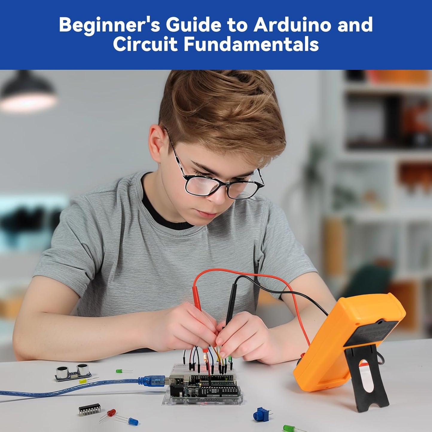 SunFounder Beginner's Lab Starter Kit with Original Arduino Uno R3 REV3 Board Multimeter Basic to Advance 25 Projects HCSR-04 Sensor Button Temp LED Microcontroller Programming