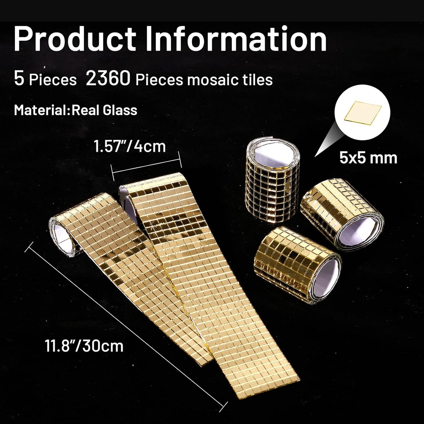 PP OPOUNT 2360 Pieces Self Adhesive Mosaic Tiles, Gold Disco Tiles, Square Glass Mosaic Mirror for Craft Decoration, DIY Disco Ball, Vase, Photo Frame (5 x 5 mm)