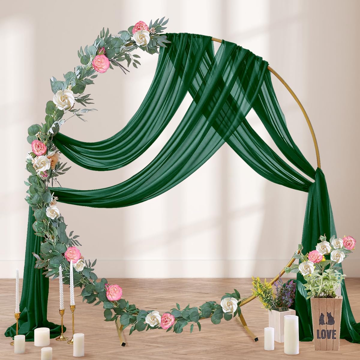 Emerald Green Wedding Arch Draping Fabric 29" x 20 FT Wedding Drapes for Backdrop Sheer Green Curtains Drapes for Romantic Bridal Baby Shower Ceremony Birthday Party Fall Outdoor Events