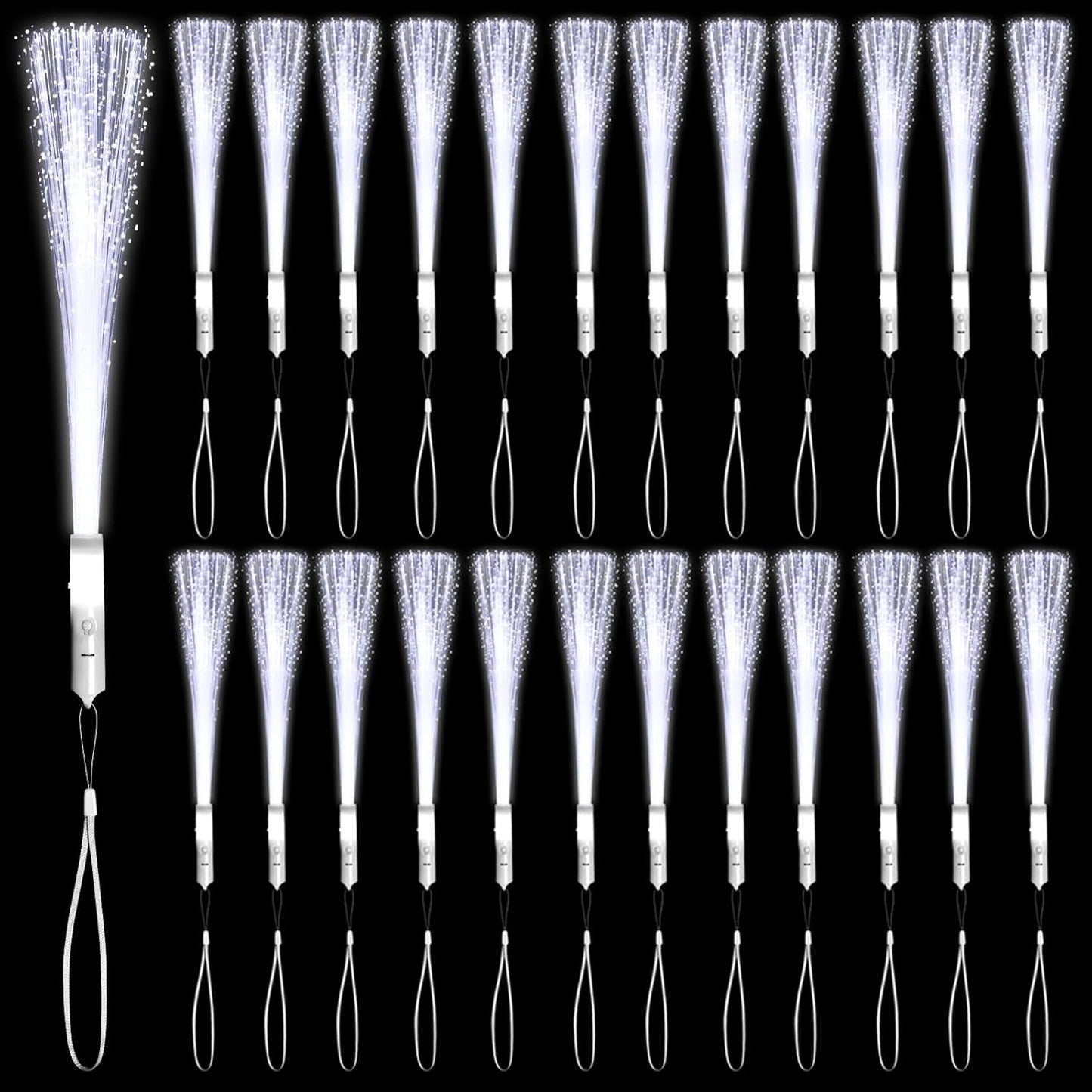 48 PCS White Glow Fiber Wands Sticks LED Light Wands 3 Modes Flashing Fiber Optic Light Rod Bulk Fiber Optic Wands for Wedding July 4th Halloween Christmas