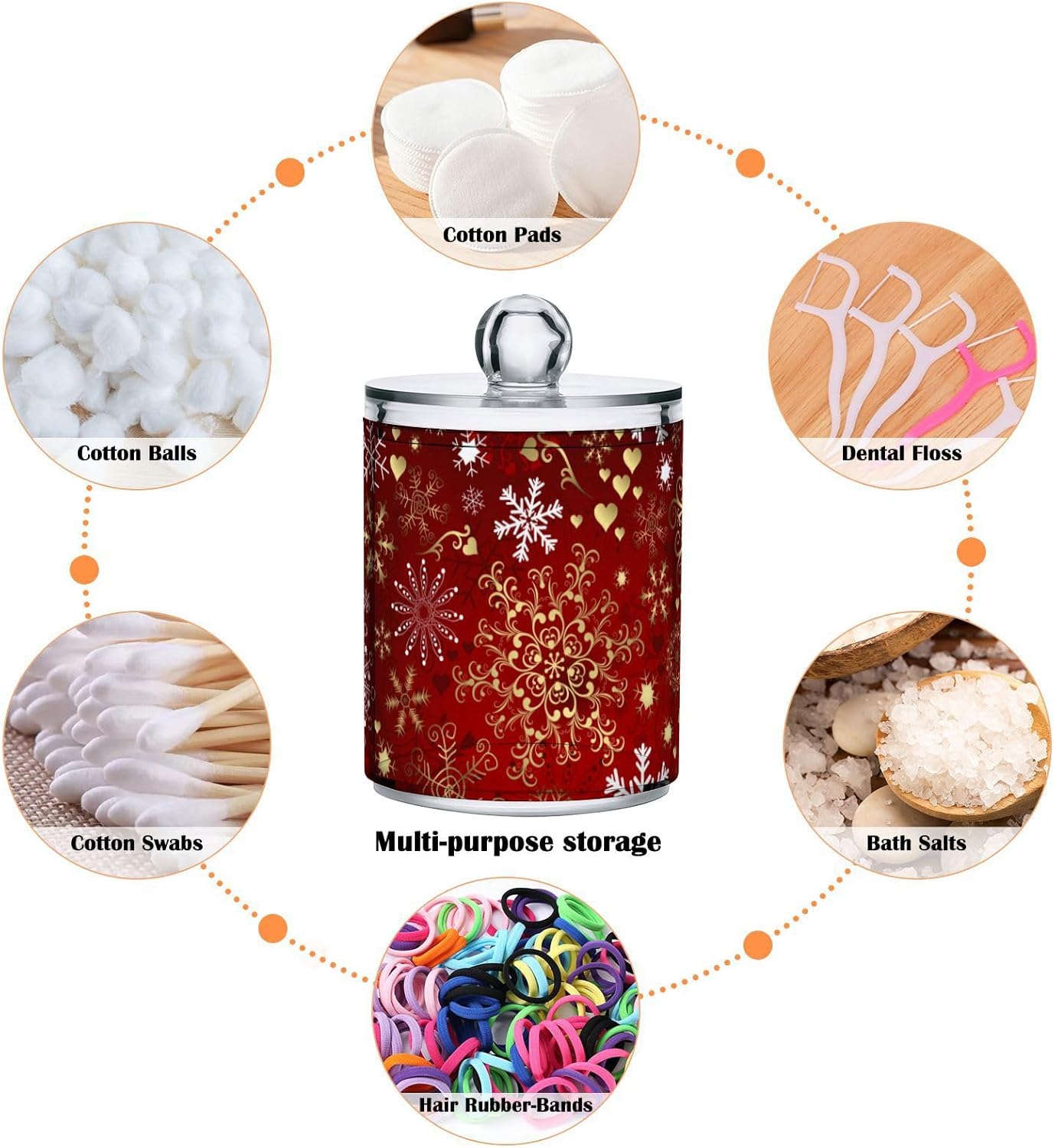 Gredecor Christmas Winter Qtip Holder Dispenser 2 Pack Gold and White Snowflakes Apothecary Jars with Lids Bathroom Vanity Countertop Canister Storage Organizer for Cotton Ball,Swabs,Pads,Floss