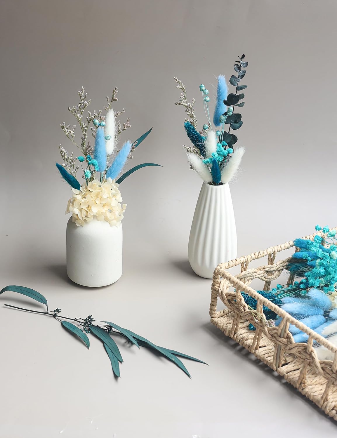xin's convey DIY Natural Dried Flower Set, Blue Large Package with Stem Flowers for Vases, Handmade Creative, Door Hanging Wreath, Table Centerpiece Mini Dried Flower Bouquet (Peacock Blue)