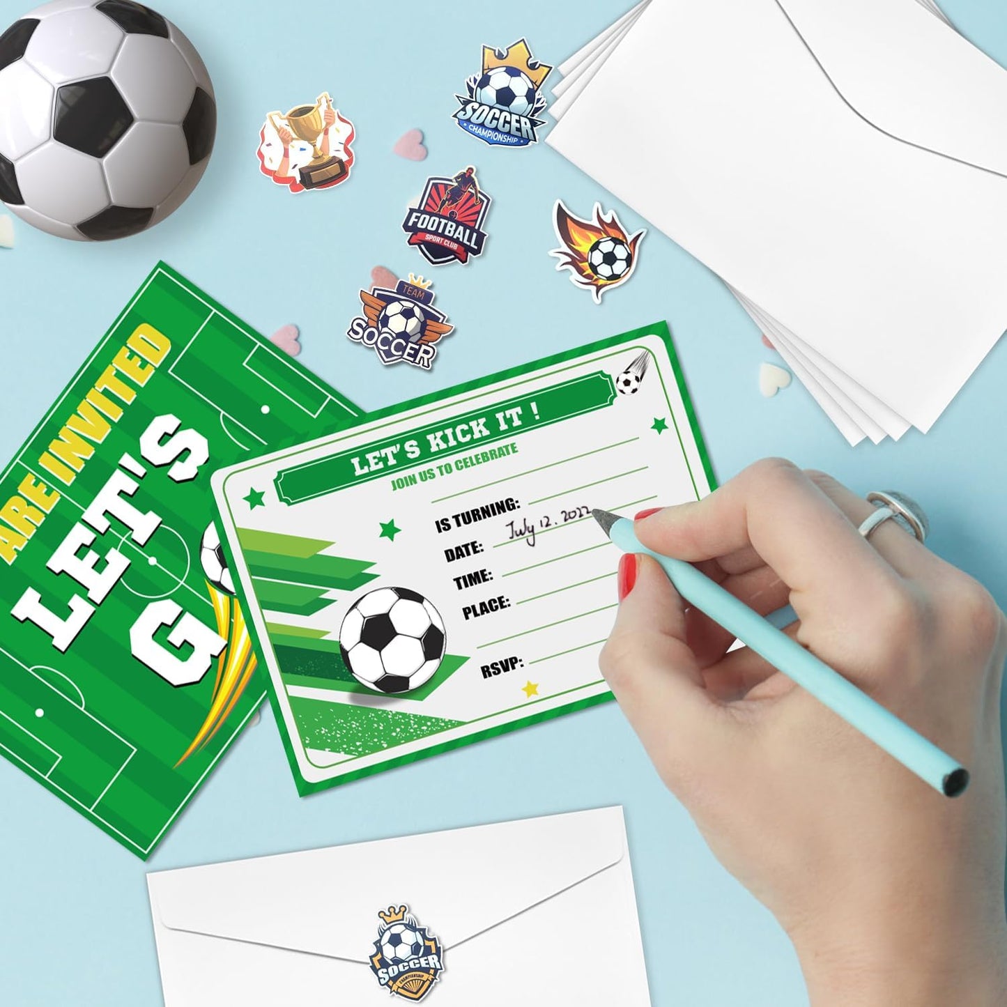 PTECDROTS 20Pcs Soccer Party Invitations Sets with Envelopes Soccer Favors Birthday Invitation