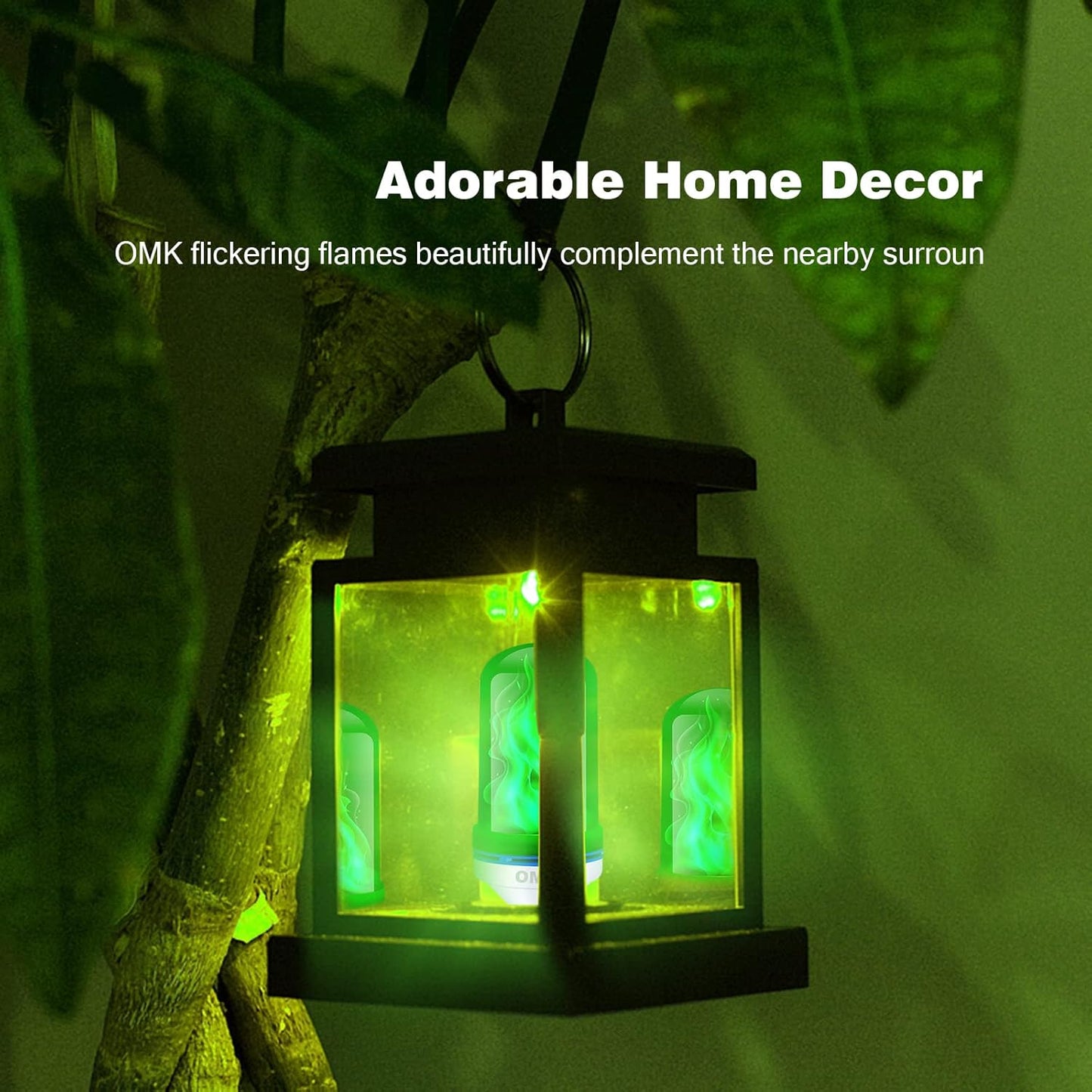 OMK 4 Pack Green Light Bulbs, Christmas Flame LED Light Bulbs Decorations Flickering/Breathing/Ligting/Gravity 4 Modes Flame Bulb for Bars Hotel Yard Porch Party Outdoor Decorative Holiday Gifts