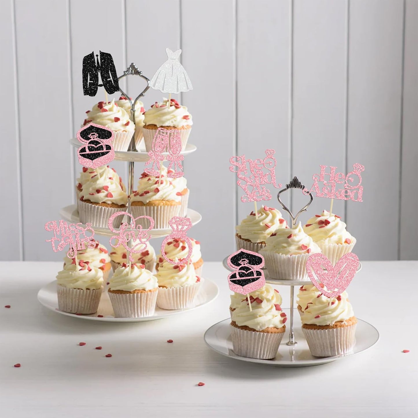 Gyufise 30Pcs She Said Yes Cupcake Toppers Glitter Diamond Ring I Do Love Cupcake Picks Miss to Mrs He Asked Bridal Shower Wedding Engagement Bachelorette Cake Decoration Pink