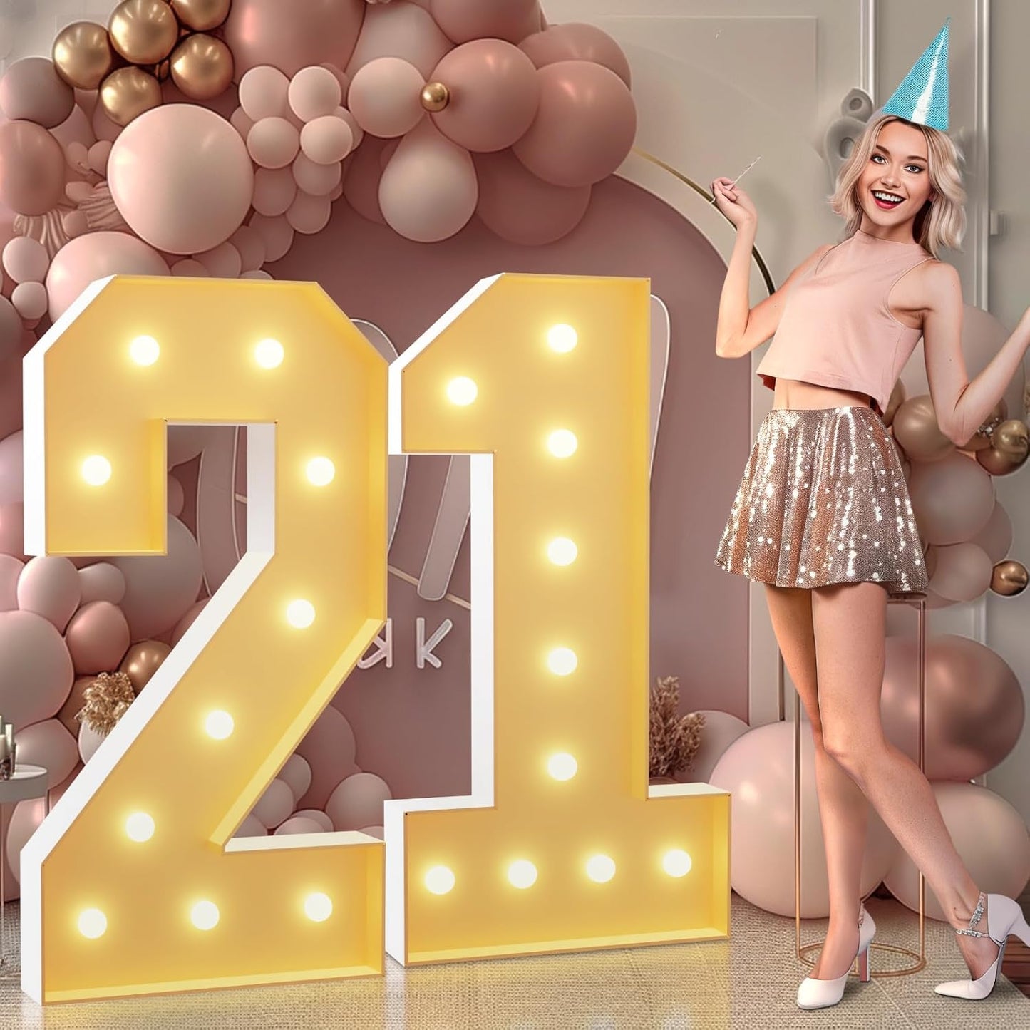 imprsv 4FT Light Up Numbers, Marquee Numbers 21st Birthday Decorations for Her Him, Large Light Up Numbers 21st Birthday Women Foam Board Anniversary Party Decorations Arch Kit (DIY)