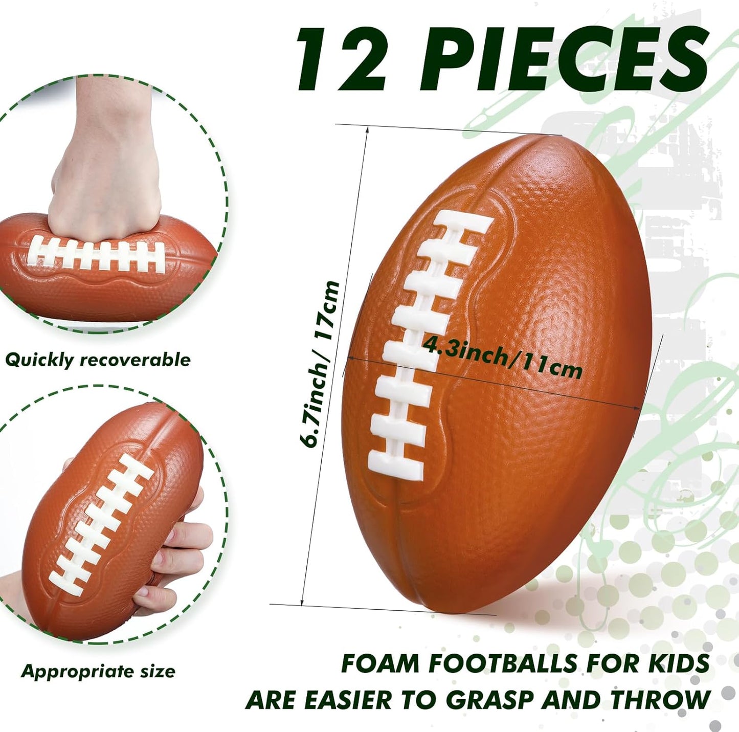 Liliful 12 Pieces Foam Football 6.7 Inch Small Mini Soft Football for Indoor Outdoor Sports Yard Game Backyard Practice Training Play Party Supplies