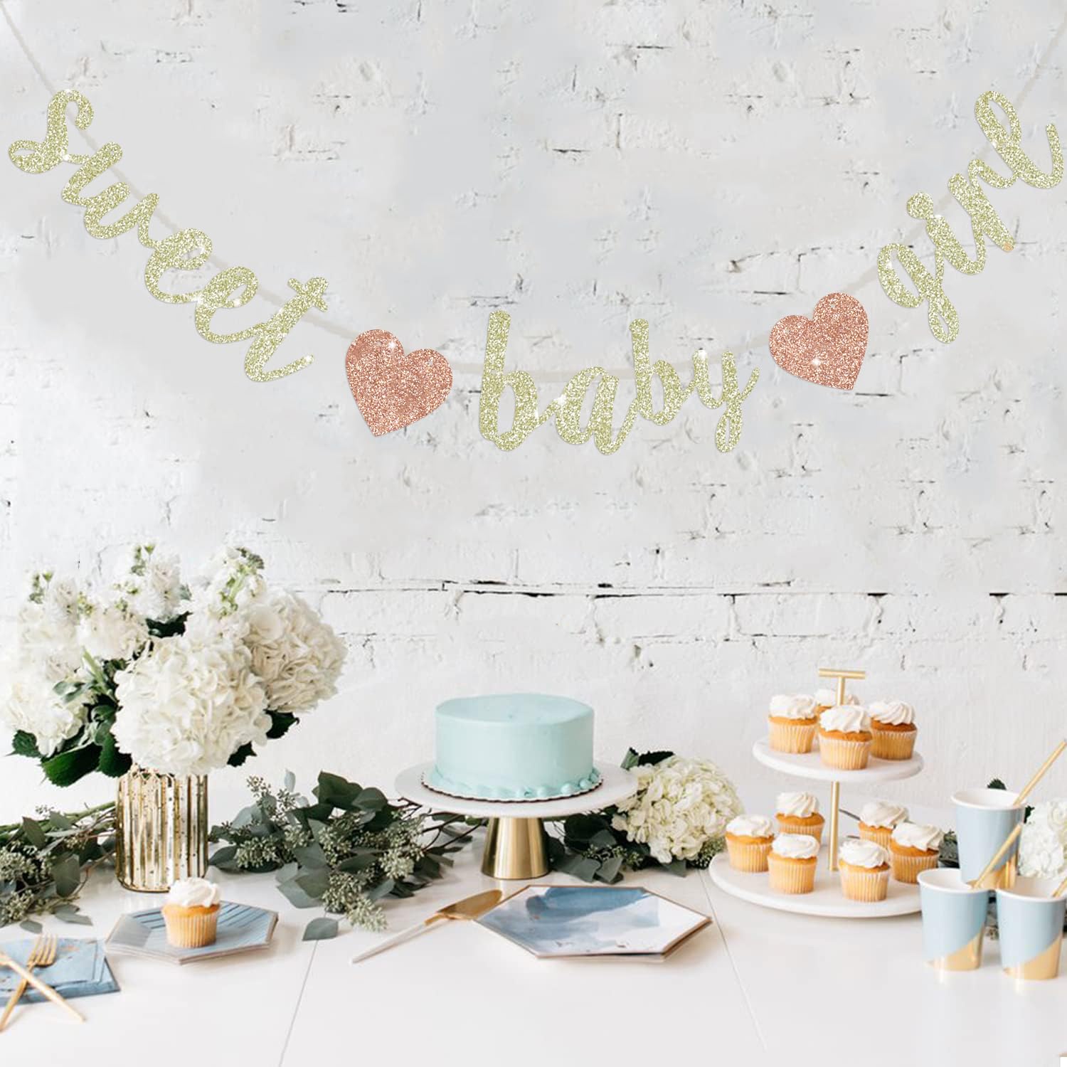 BEISHIDA Pre-Strung Glitter Champagne Girl Baby Banner Baby Shower Decor