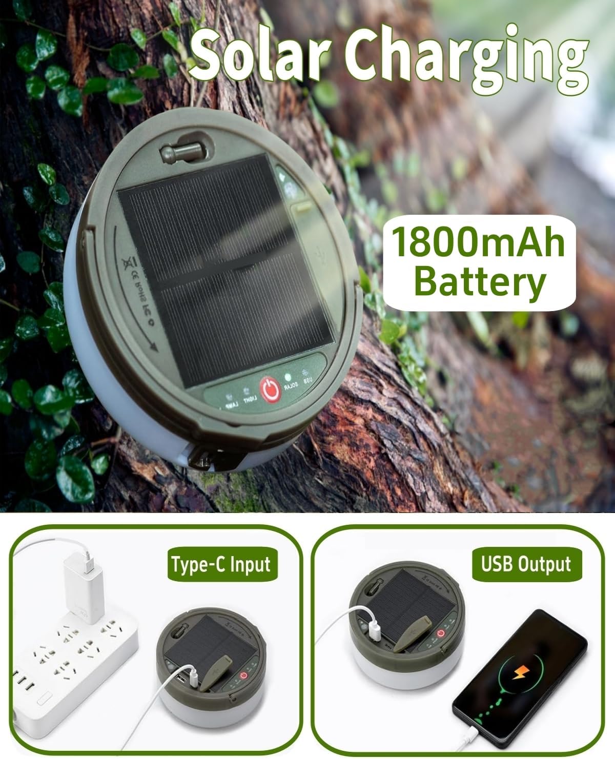 Solar Camping String Lights, 32.8FT Fairy String Lights 130LEDs, 4 In 1 Portable Waterproof Camp Lamp with 8 Mode, Hanging Rechargeable Tent Lantern for Awning Garden Yard Party Christmas Decorations