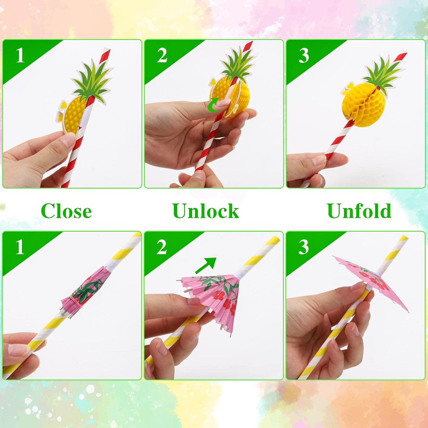 100PCS Flamingo Fruit Straws,Disposable Plastic Drinking Straws,Tropical Hawaiian Beach Summer Pool