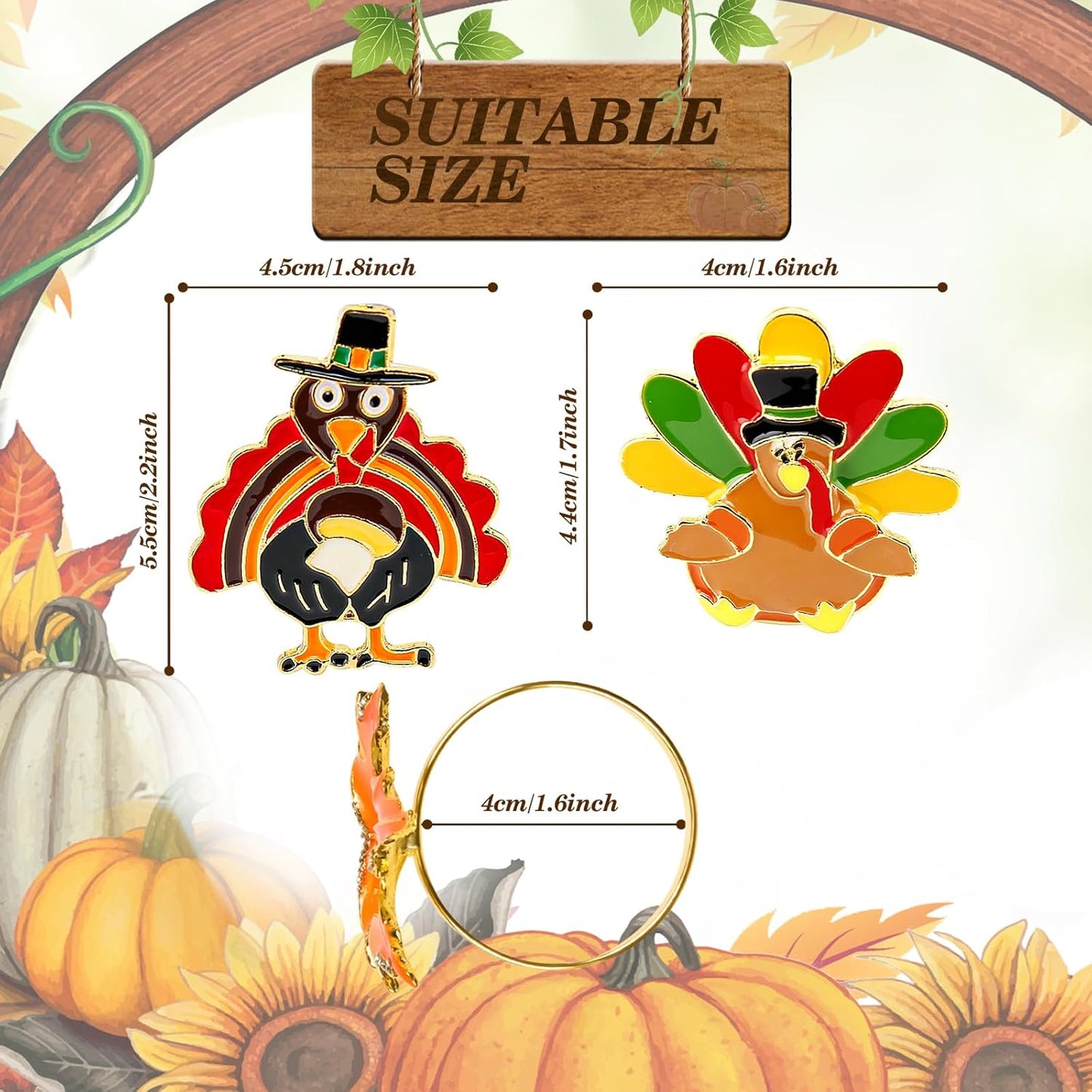 KPOSIYA Thanksgiving Napkin Rings Set of 24, Turkey Napkin Rings Vintage Alloy Fall Napkin Holders for Holiday Dinner Parties, Weddings, Family Gatherings