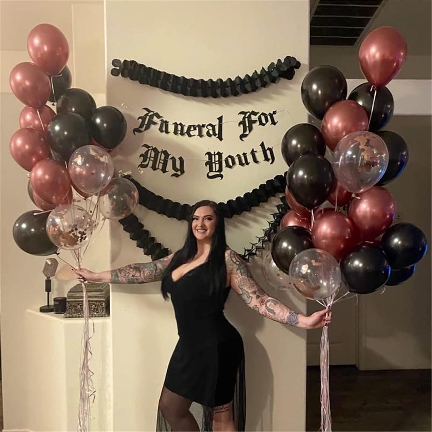 Metallic Rose Gold & Black Pearl Balloons - 60 Pcs Matte Latex Confetti Balloons for Women, Girls, Baby Showers & Weddings