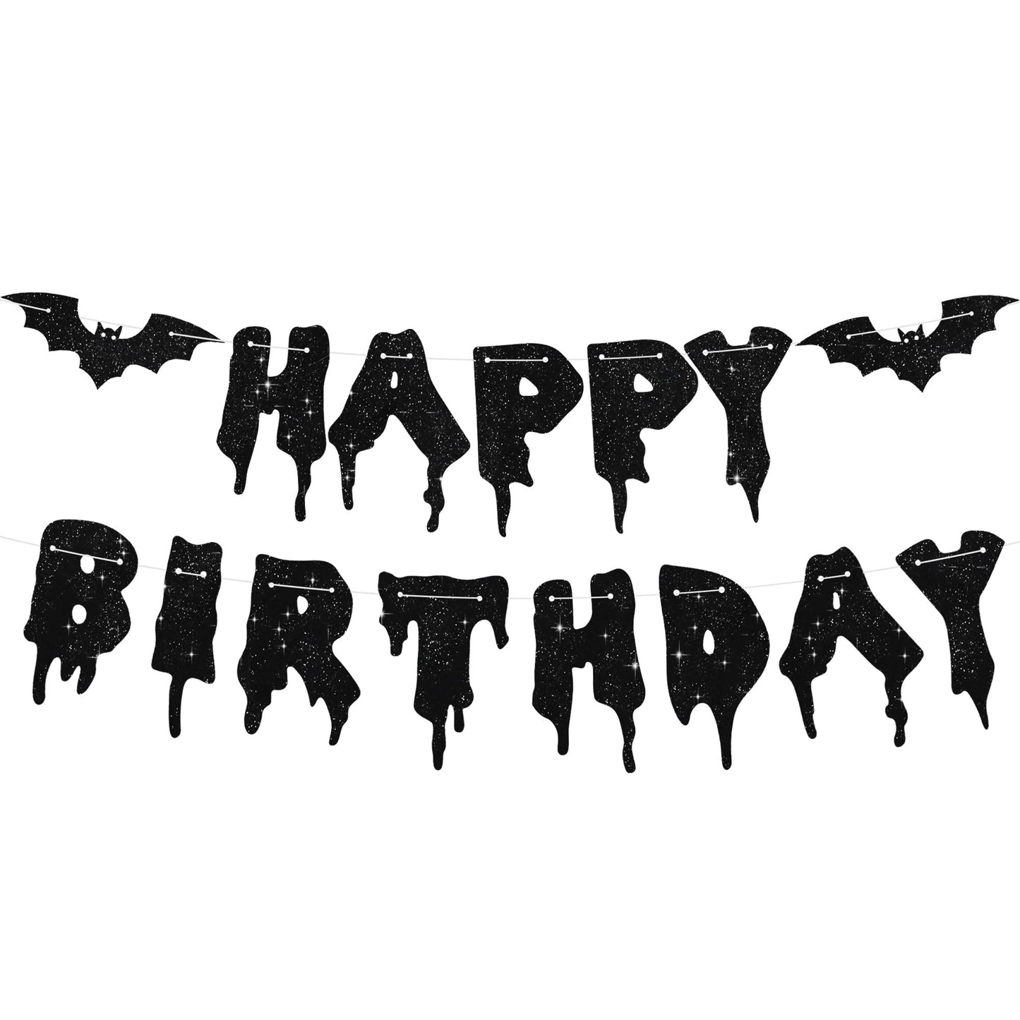 RICHHHA Glitter Black Glitter Happy Birthday Halloween Banner- NO DIY - Halloween Hanging Paper