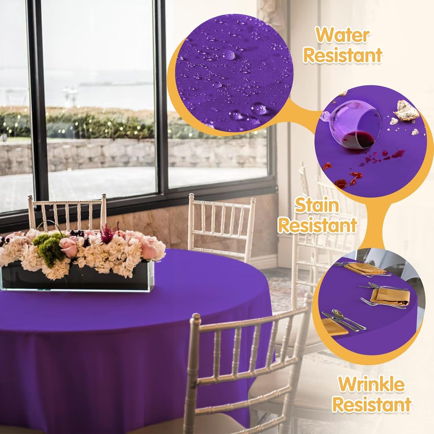 BRILLMAX 4 Pack Purple Round Tablecloths 132 Inch - Circle Bulk Linen Polyester Fabric Washable Table Cloth Cover for Wedding Reception Banquet Birthday Party Buffet Restaurant
