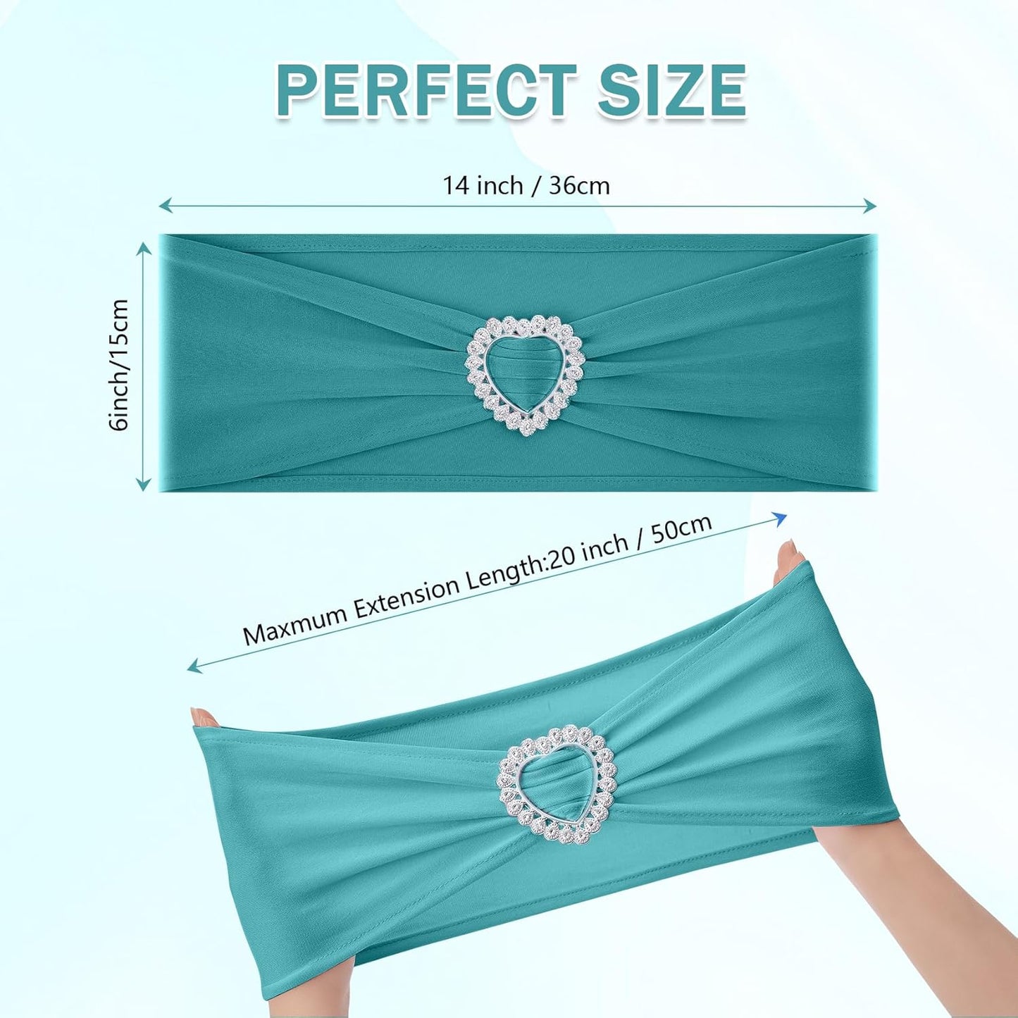 Howhic Pack of 60 Spandex Chair Sashes Bows Stretch Chair Cover Band with Buckle Slider Universal Elastic Chair Ties for Wedding Banquet Party Event Decoration (Turquoise)