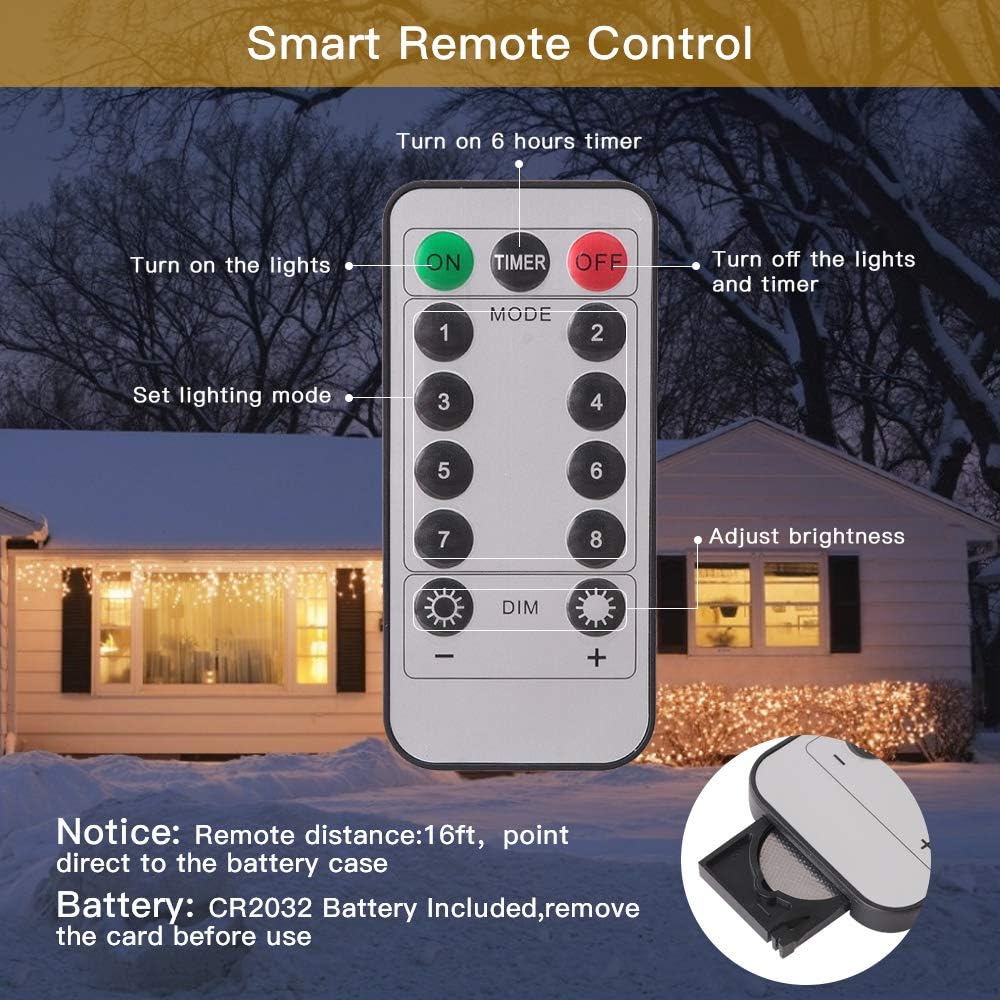 Admitrack String Lights Christmas Lights,198 LED 8 Modes Dimmable with Remote Control, Waterproof Copper Wire Decorative Hanging Lights for Party Patio Garden Decoration (Warm White, 4PC)