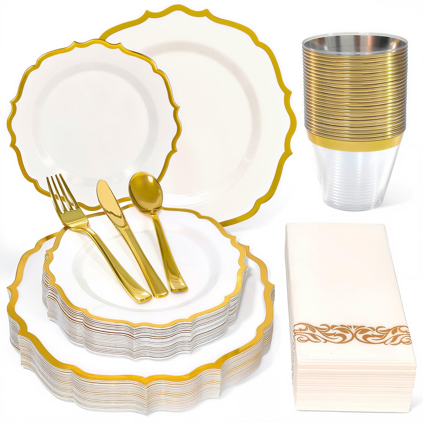Glowserve 175 Piece Disposable Plastic Plates Dinnerware Set for 25 Guests