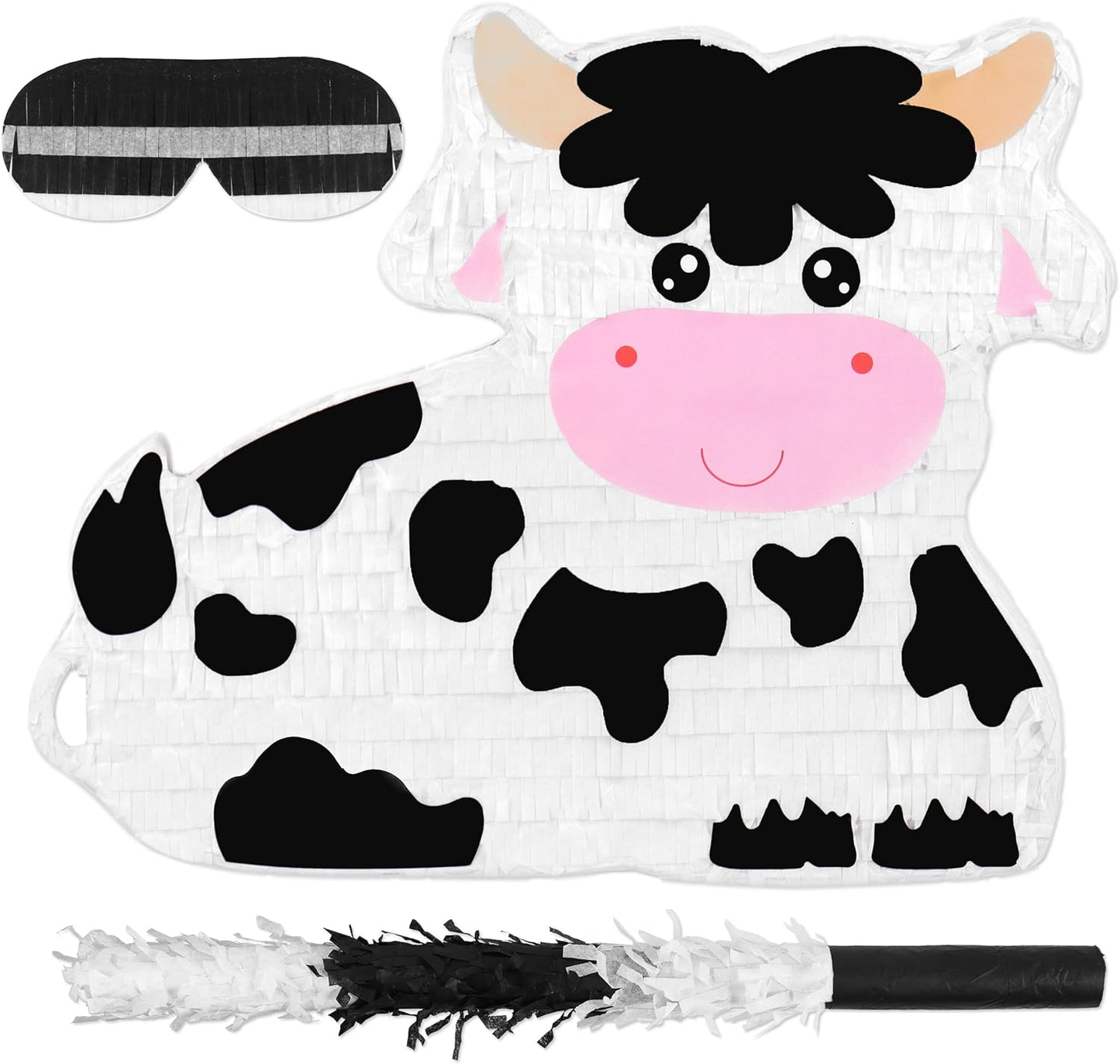 Milk Cow Pinatas Bundle with a Blindfold and a Bat (16 x 13 x 4 Inches), Perfect for kid's Birthday Parties, Mexican Theme Parties, Decorations
