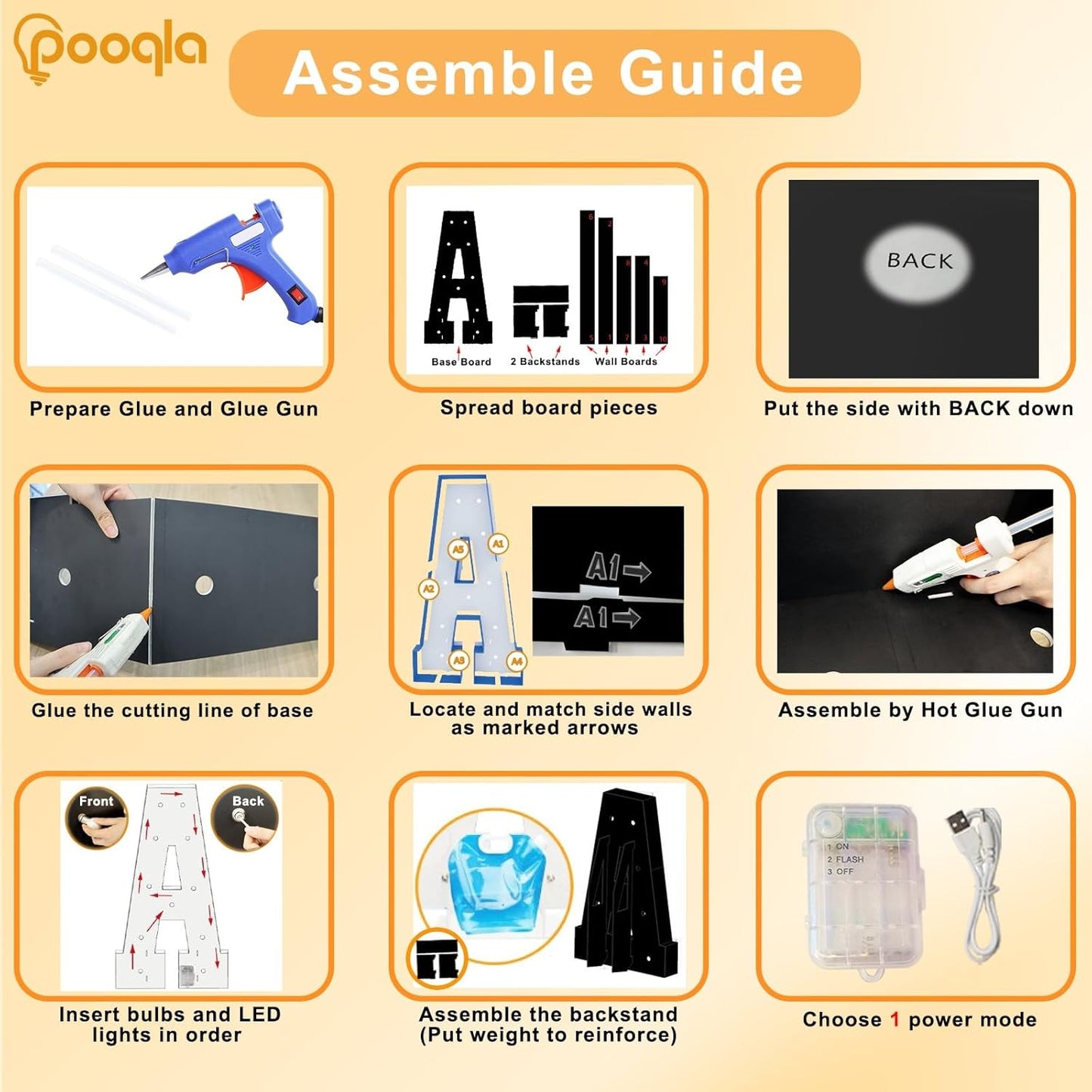 Pooqla 4 FT Marquee Light Up Letters, Black Giant LED Sign Marquee Letter Lights 4 Feet Tall, Big Mosaic Letters for Balloons Birthday Party Anniversary Wedding Decorations, Warm White B