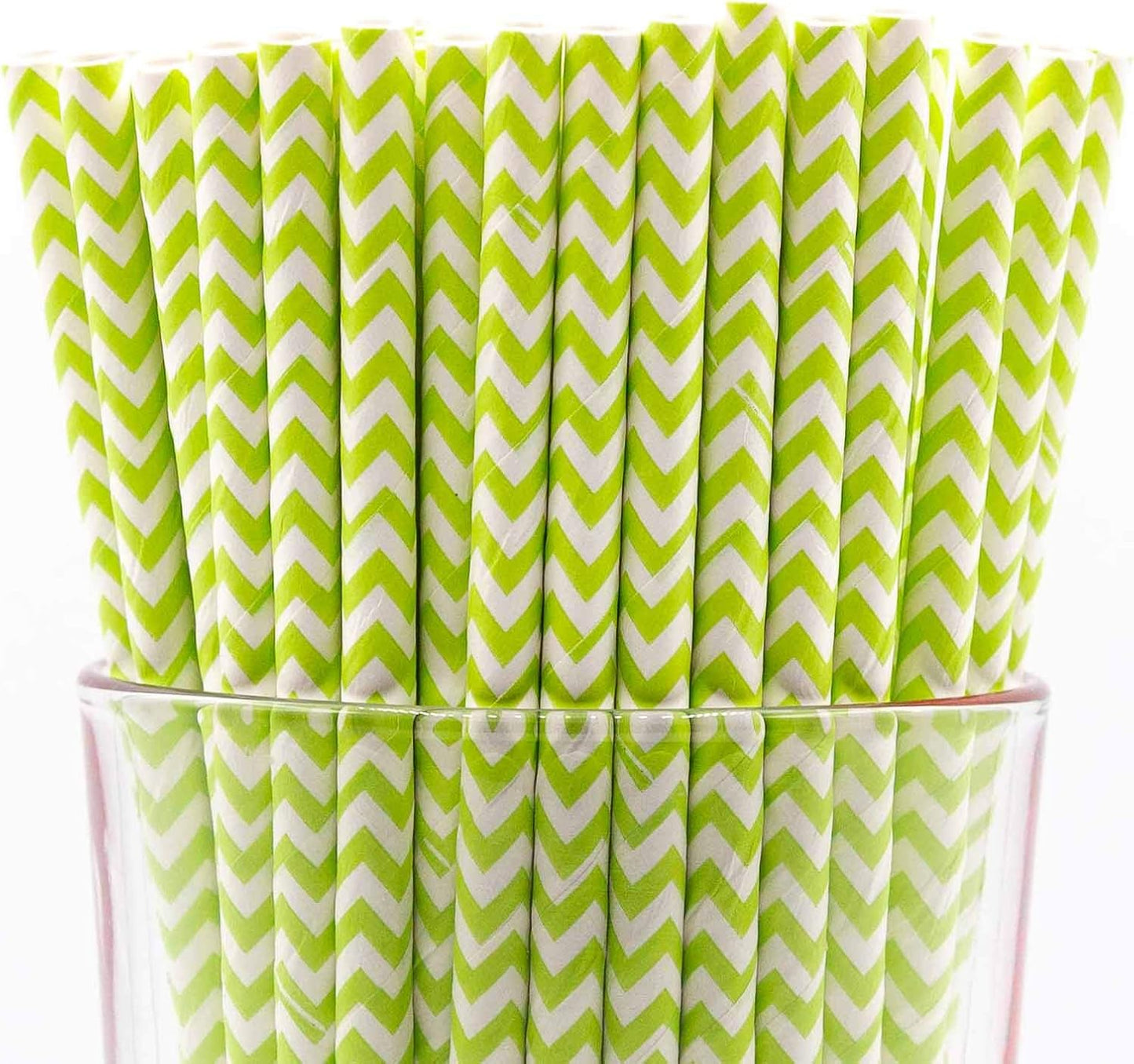 Pack of 150 Green Chevron Biodegradable 4-Ply Paper Drinking Straws (Compostable, Non-toxic, BPA-free)