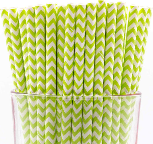 Pack of 300 Green Chevron Biodegradable 4-Ply Paper Drinking Straws (Compostable, Non-toxic, BPA-free)