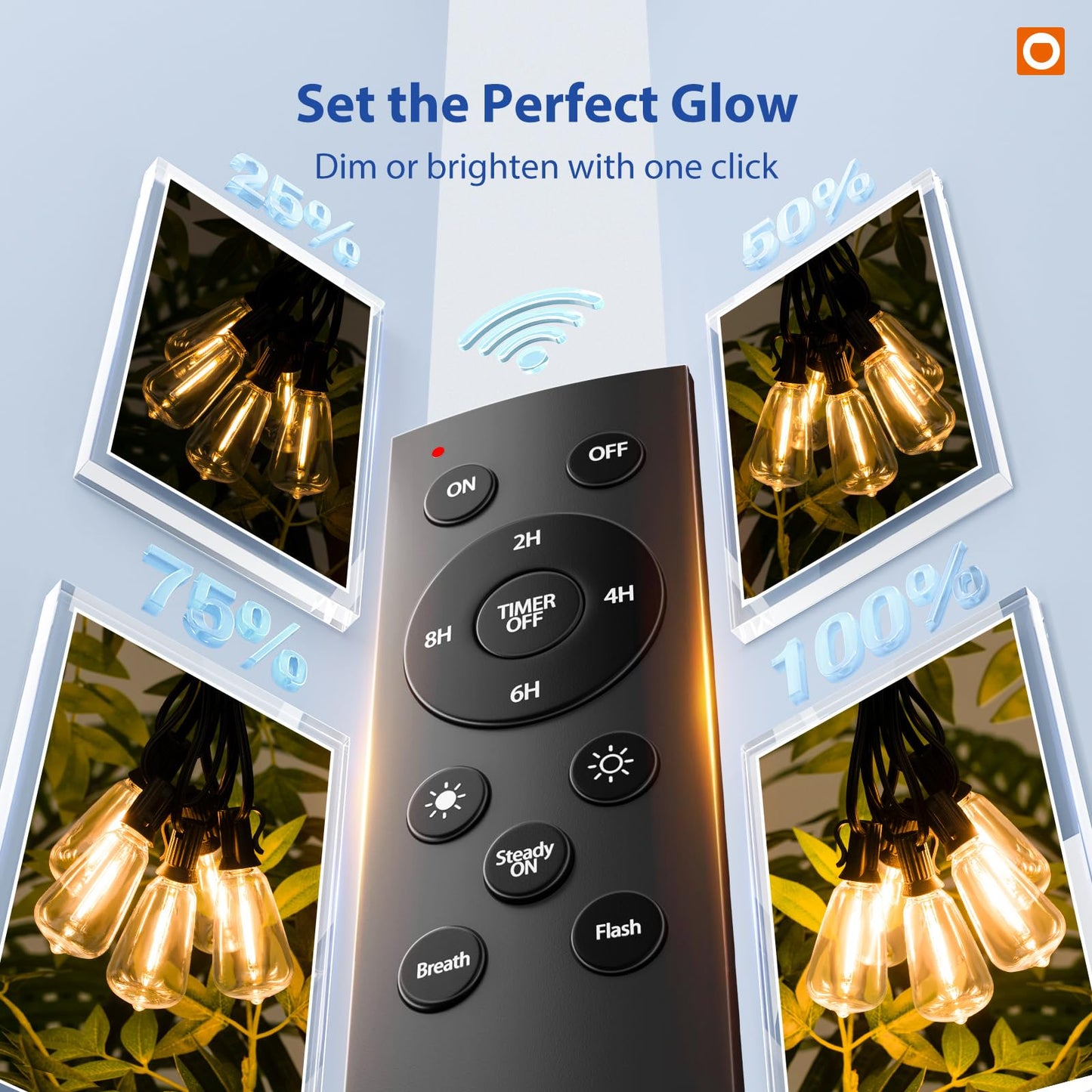 addlon 100FT Outdoor String Lights ST38 LED with Remote Waterproof Dimmable