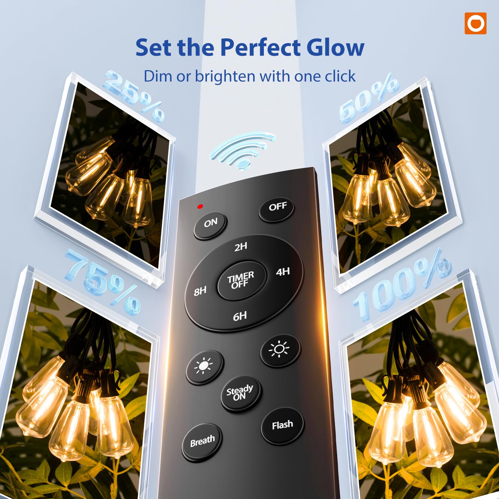 addlon 100FT Outdoor String Lights ST38 LED with Remote Waterproof Dimmable