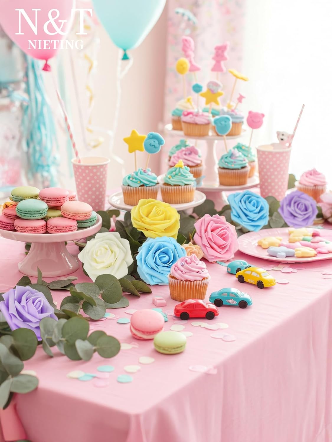 N&T NIETING Artificial Flowers, Fake Flowers Roses Perfect for DIY Wedding Bridal Bouquets Centerpieces Bridal Shower Party Home Flower Arrangement Flowers Decorations, 25Pcs, Series Color B